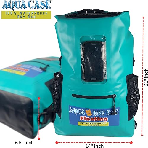 Miniatura 5 de Mochila impermeable de 28 L, bolsa seca verde azulado para teléfono celular con ventana exterior para un fácil uso durante todos los deportes