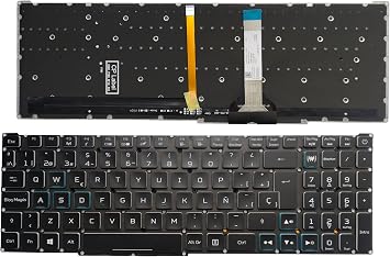 Laptop Spanish Keyboard Compatible for Acer Nitro 5 AN515-55 AN515-56 AN515-57 AN515-58 AN515-45 AN517-52 AN517-53 AN517-57 AN517-41 AN517-45 RGB BacklitW A S D Key Blue Border