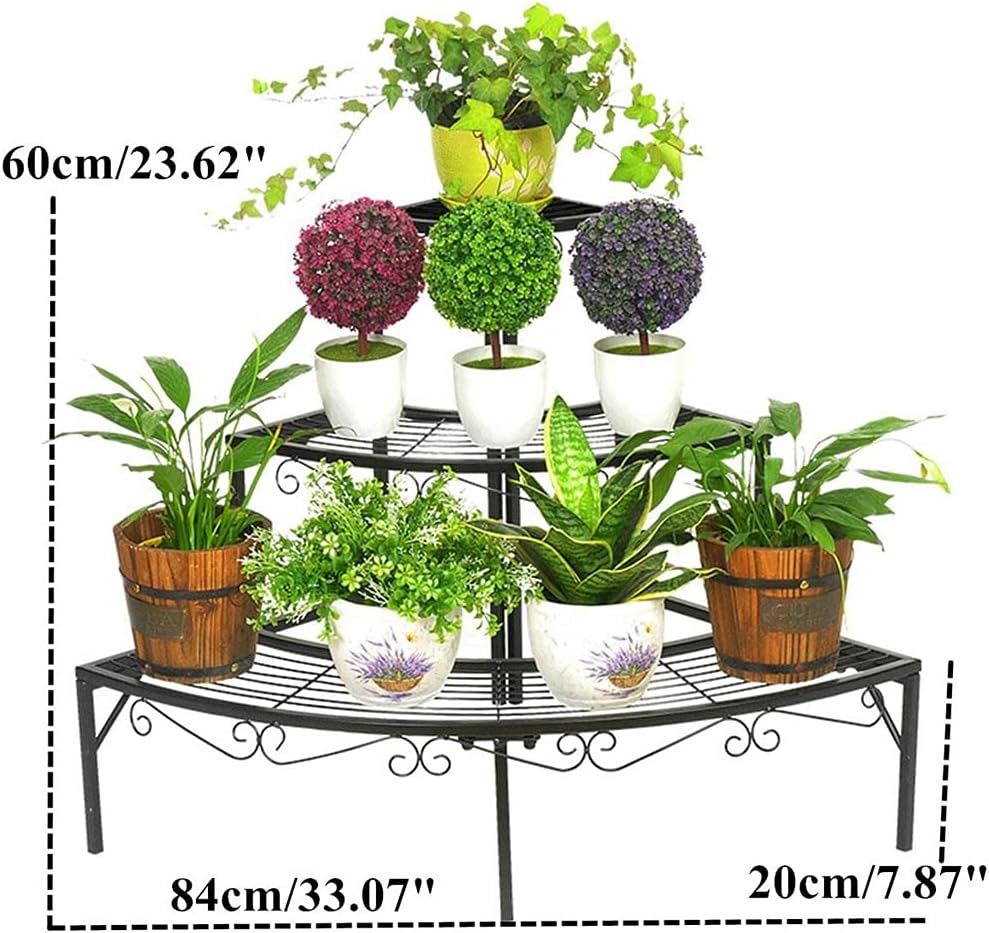 3 Tier Corner Metal Flower Pots Rack Plant Shelf Step Ladder Display(Onecolor)
