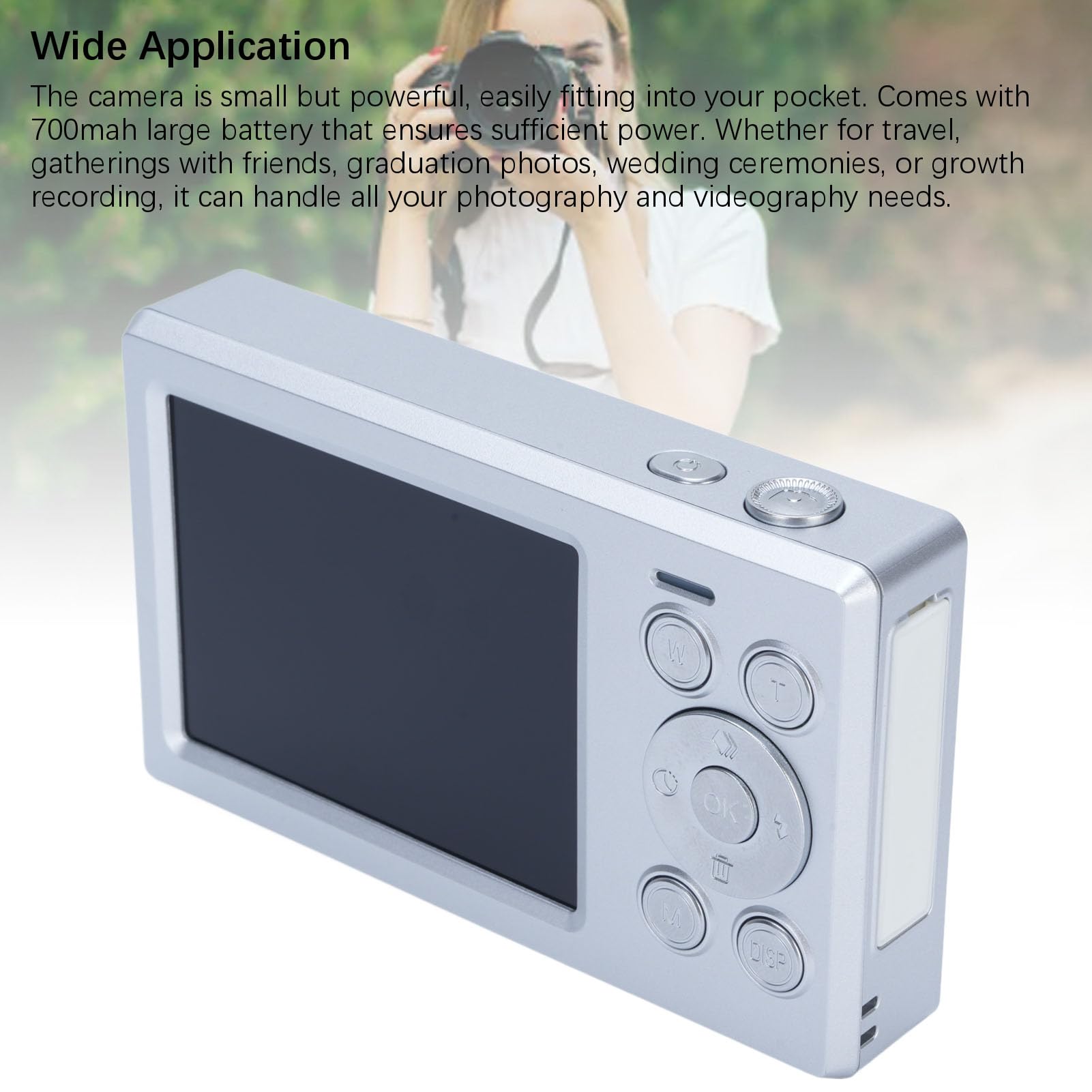 Camera Digitale 1080p, Fotocamera Digital Point & Shoot da 48 MP con Schermo IPS da 2,8 Pollici, Zoom Digitale 16x, Focus Automatico, Chip COMS, per Viaggi, Raccolti, ecc. (SILVER)
