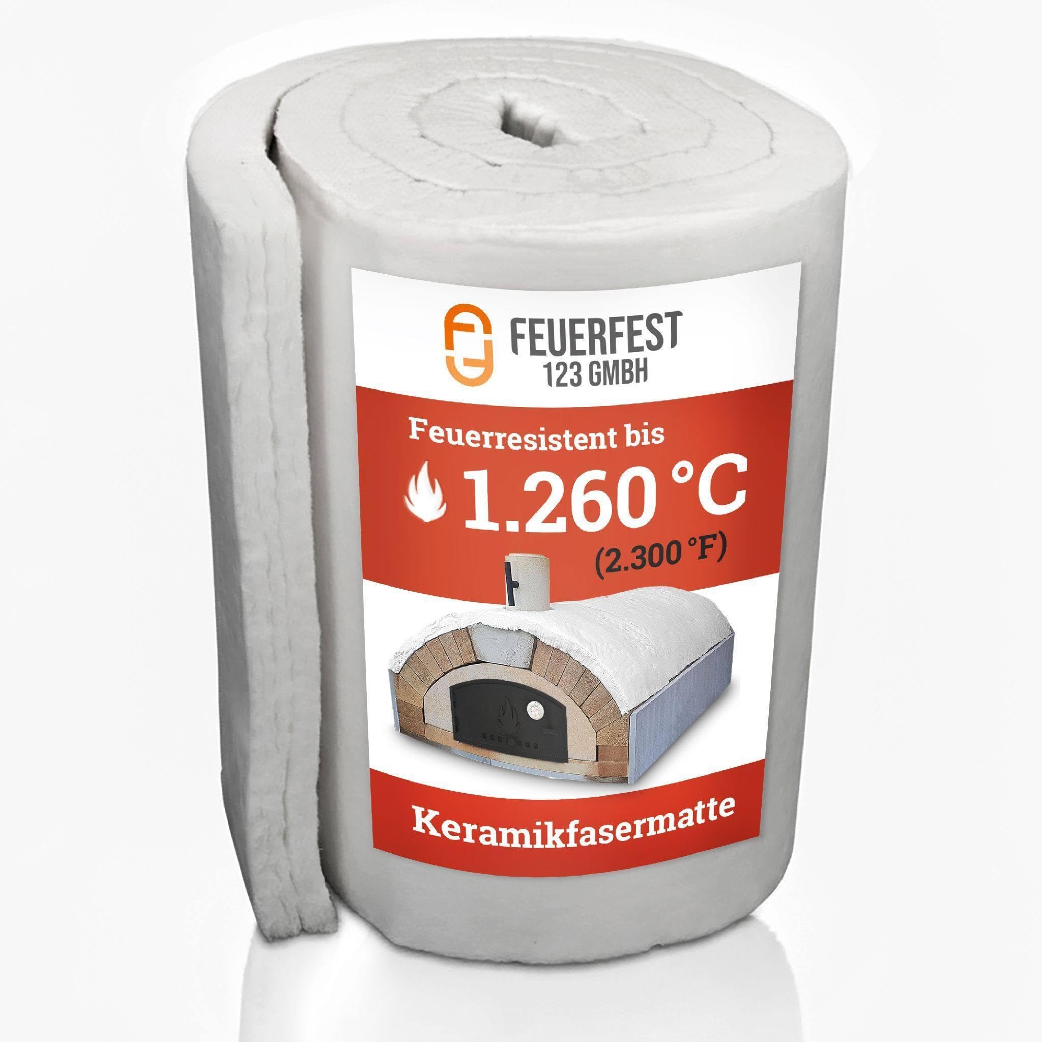 Feuerfest 123 - Keramikfasermatte [165x61x2,5 cm] - Bis 1.260 °C - Hochtemperatur-Isolierung - Keramikfaserdecke für Kamine und Öfen - Auch als Ofenrohr Isolierung - Material Dichte 128 KG/m³