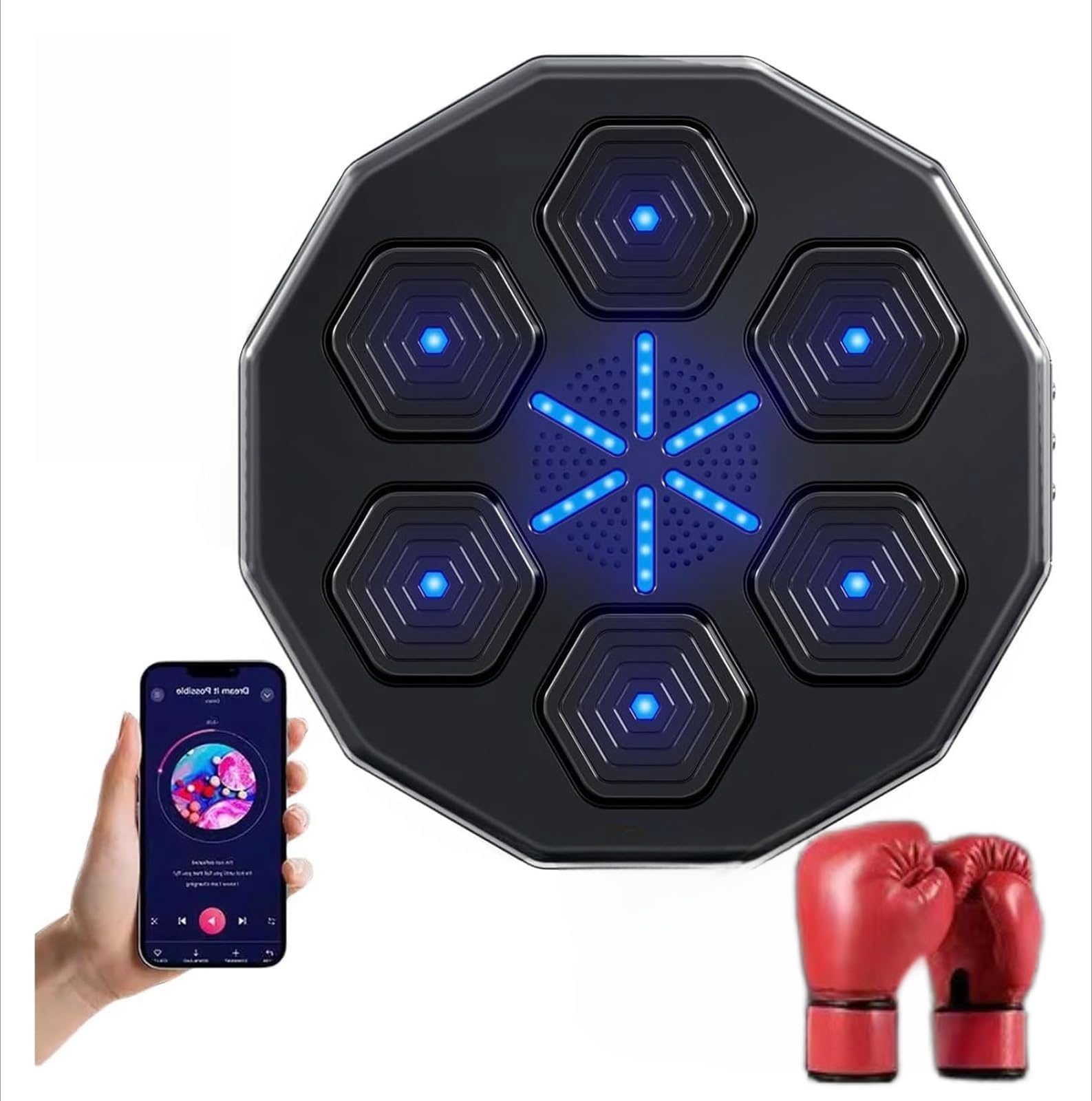 Smart Music Boxing Trainer, LED Light and Bluetooth Compatible, Music Boxing Target Rhythm Reaction Home Boxing Wall Target for Fitness, Durable, Shock Resistant, Stress Relief, Change Mood