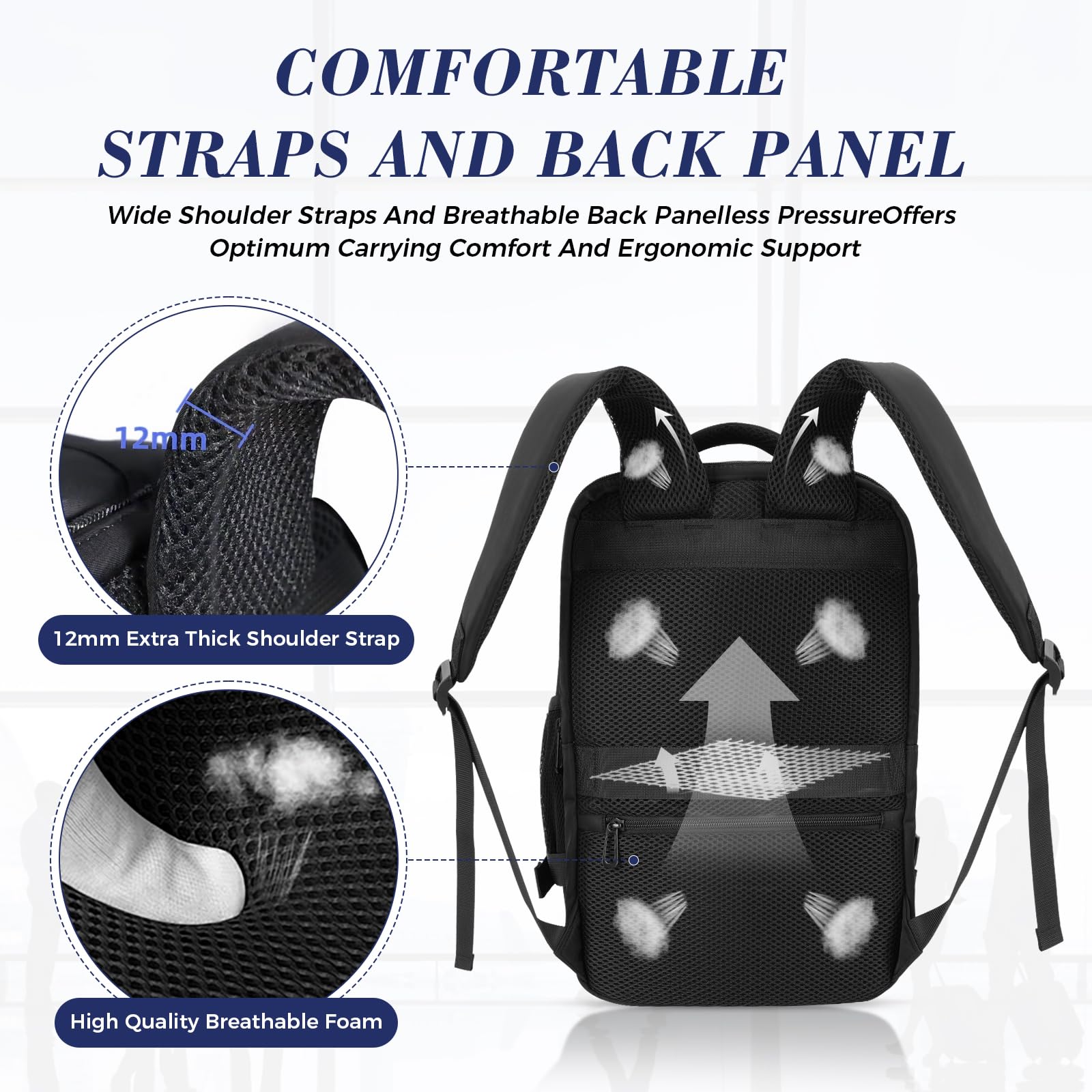 BAHIWOM Zaino per Ryanair 40x20x25, Bagaglio a Mano 20L Sotto il Sedile, Zaino Aereo Antifurto con Tasca PC 14 Pollici, Borsa da Cabina Uomo Donna per Lavoro Trekking - Nero