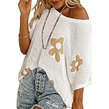 Womens Floral Fashion Summer Tops 2026 Short Sleeve Crochet Sweaters Swimsuit Cover Ups Lightweight Knit Pullover