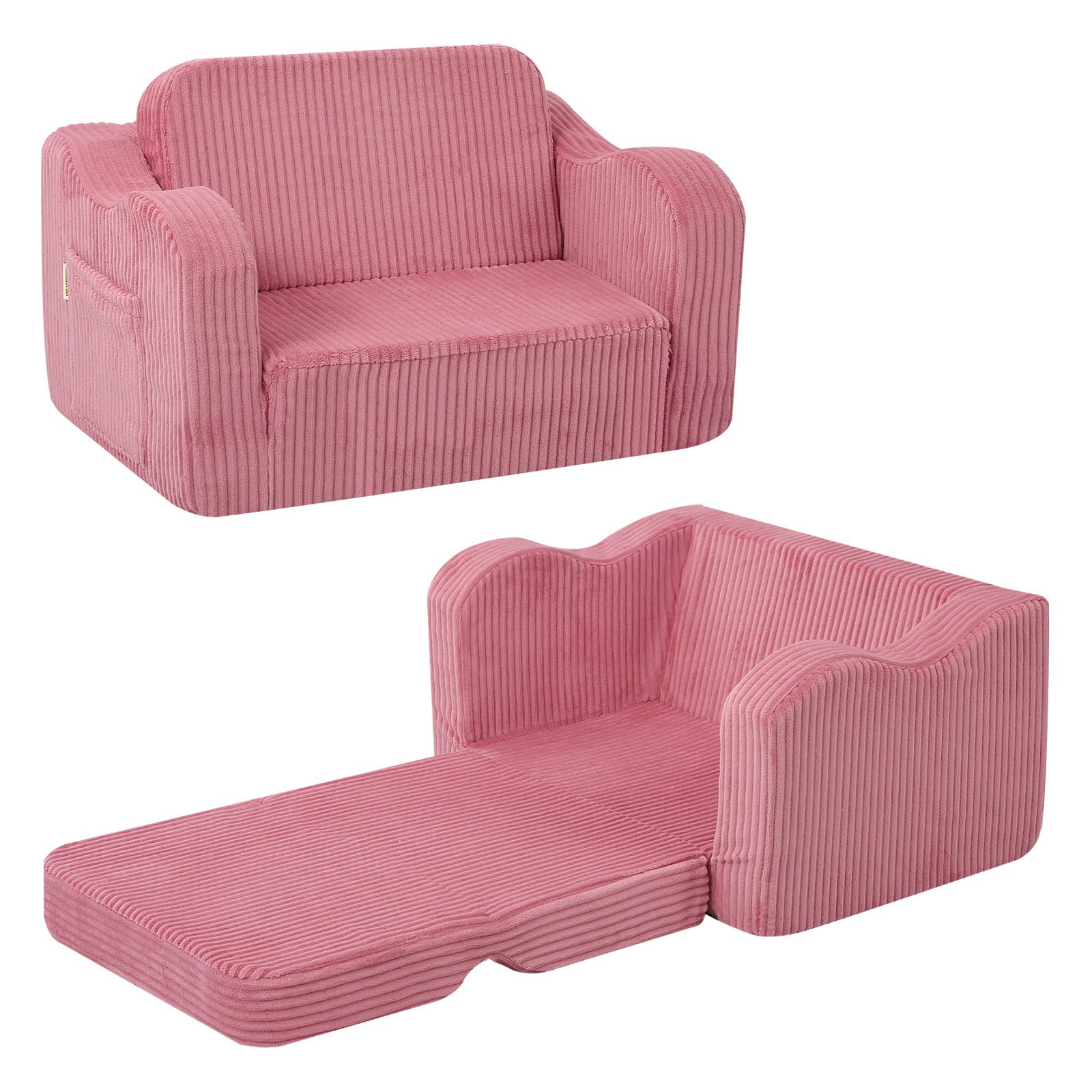 MeMoreCool Sofá Infantil de Terciopelo para Niños, Silla Plegable para Bebés, Sillón Infantil Desmontable para Sala de Juegos, Cómodo Reclinable Convertible para Niñas y Niños, Rosa