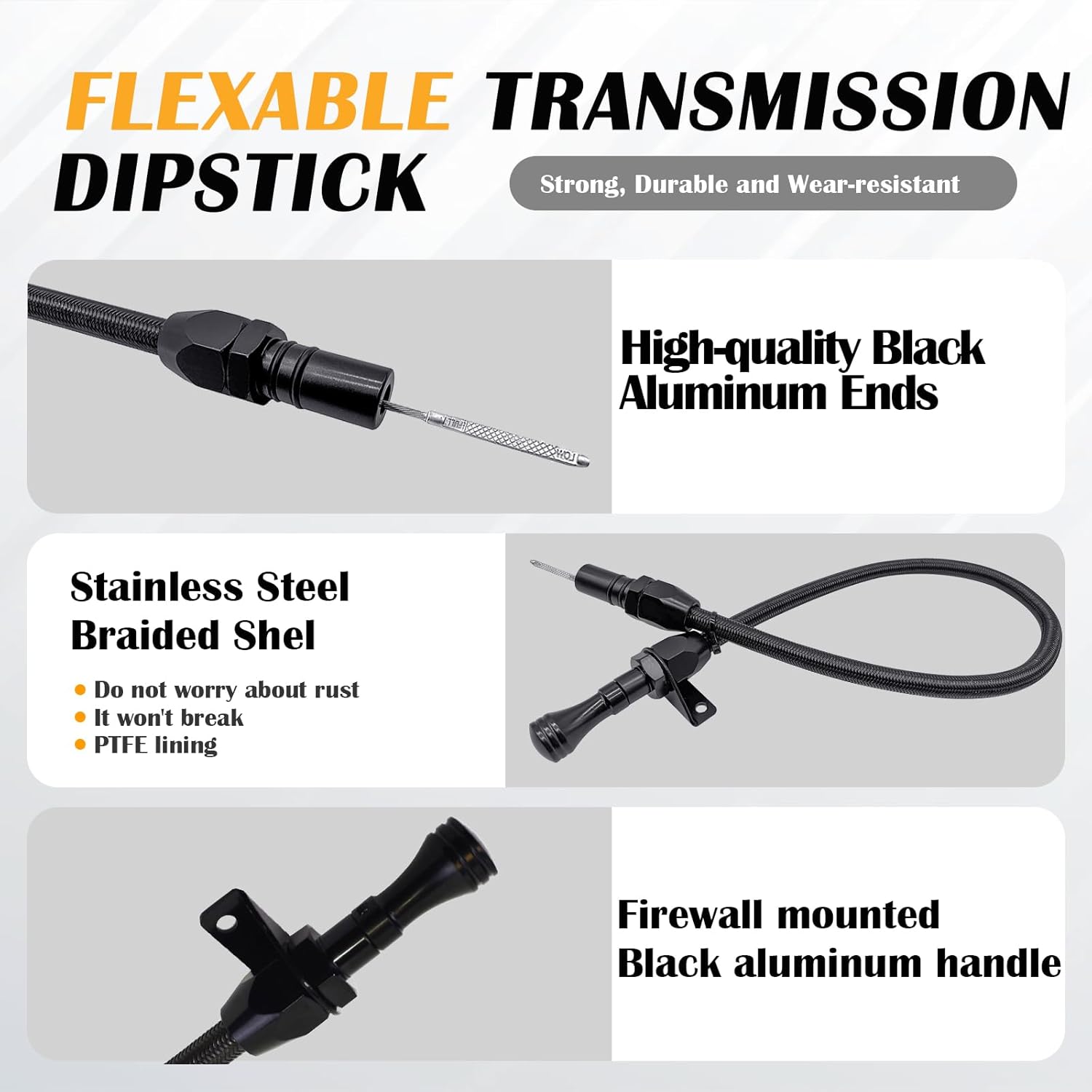 HAHAHA -TH350/TH400 Dipstick Turbo 350/400 Firewall Mounted Flex Transmission Oil Dipstick Compatible with GM/Chevy (Black), SIMILAR TO STOCK PHOTO 