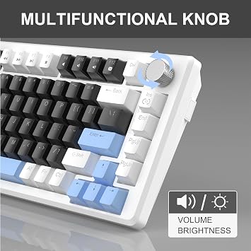 MageGee 75% Mechanical Gaming Keyboard, Compact Blue Backlit Wired Gaming Keyboards with Black Switches, EVA Foam, Knob Control, STAR75 Portable NKRO PC Gaming Keyboard - Black & Blue