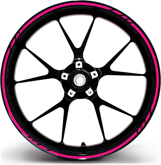 Naklejka na krawędź felgi w stylu GP MR001, 16-częściowy kompletny zestaw, najlepsza folia pasuje do felg 16, 17 18, 19 calowych motocyklowych, samochodowych, rowerowych (kolor różowy neon pink)