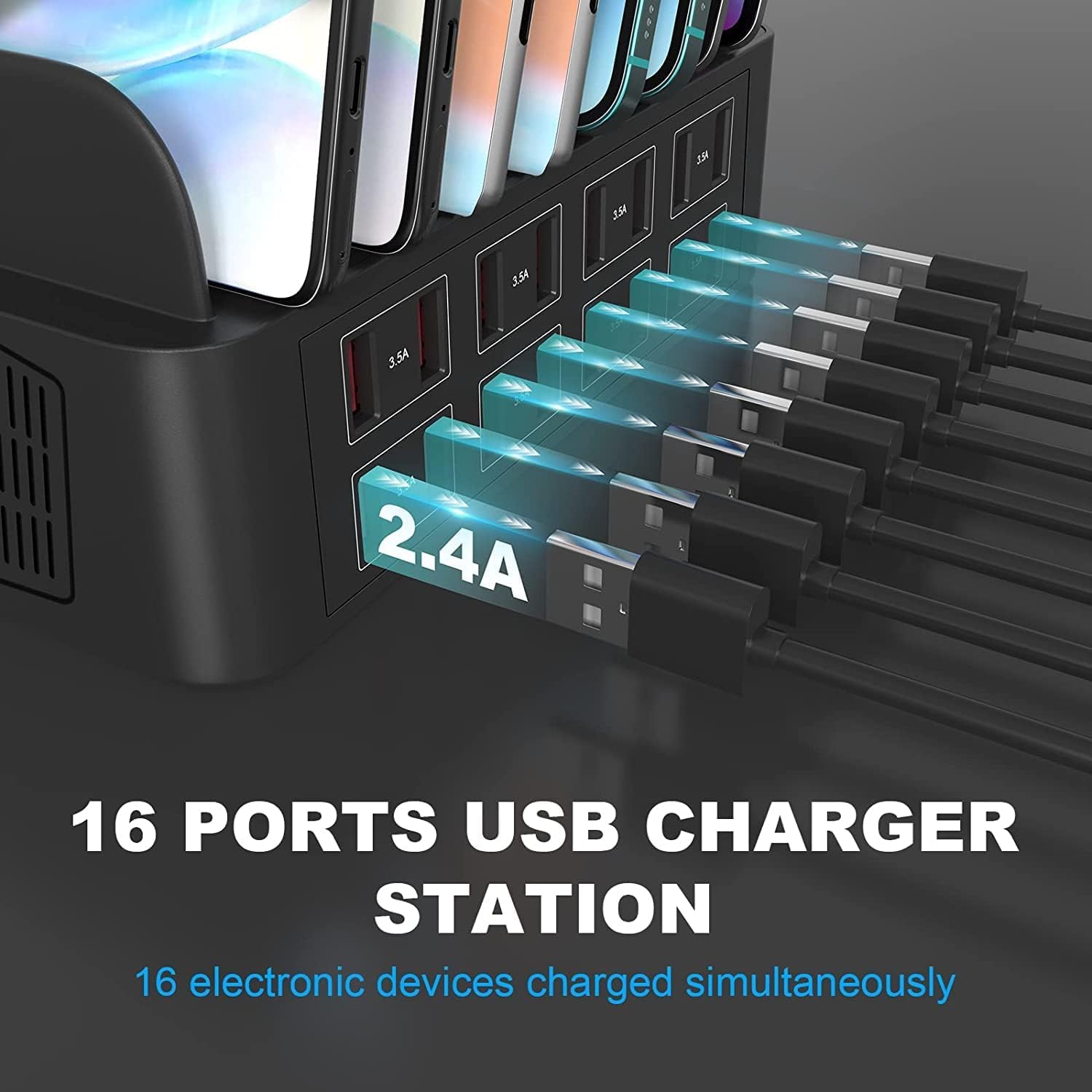???? ??? Estación de Carga Múltiples Dispositivos 150W Escritorio 16 Puertos Estación de Carga USB Familiar Conveniente Base de Carga para teléfonos celulares, tabletas y Otros Dispositivos