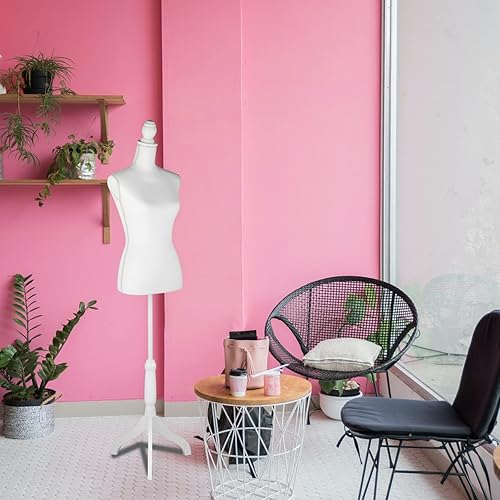 Miniatura 7 de DRDINGRUI Torso de maniquí femenino con soporte, altura ajustable de 52 a 67 pulgadas, forma de vestido con base de trípode para exhibición de joyas