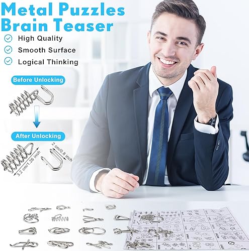 Miniatura 2 de Rompecabezas de metal para el cerebro de 72 piezas con bolsa, rompecabezas de metal para adultos, rompecabezas de cerebro de alambre IQ, juegos de