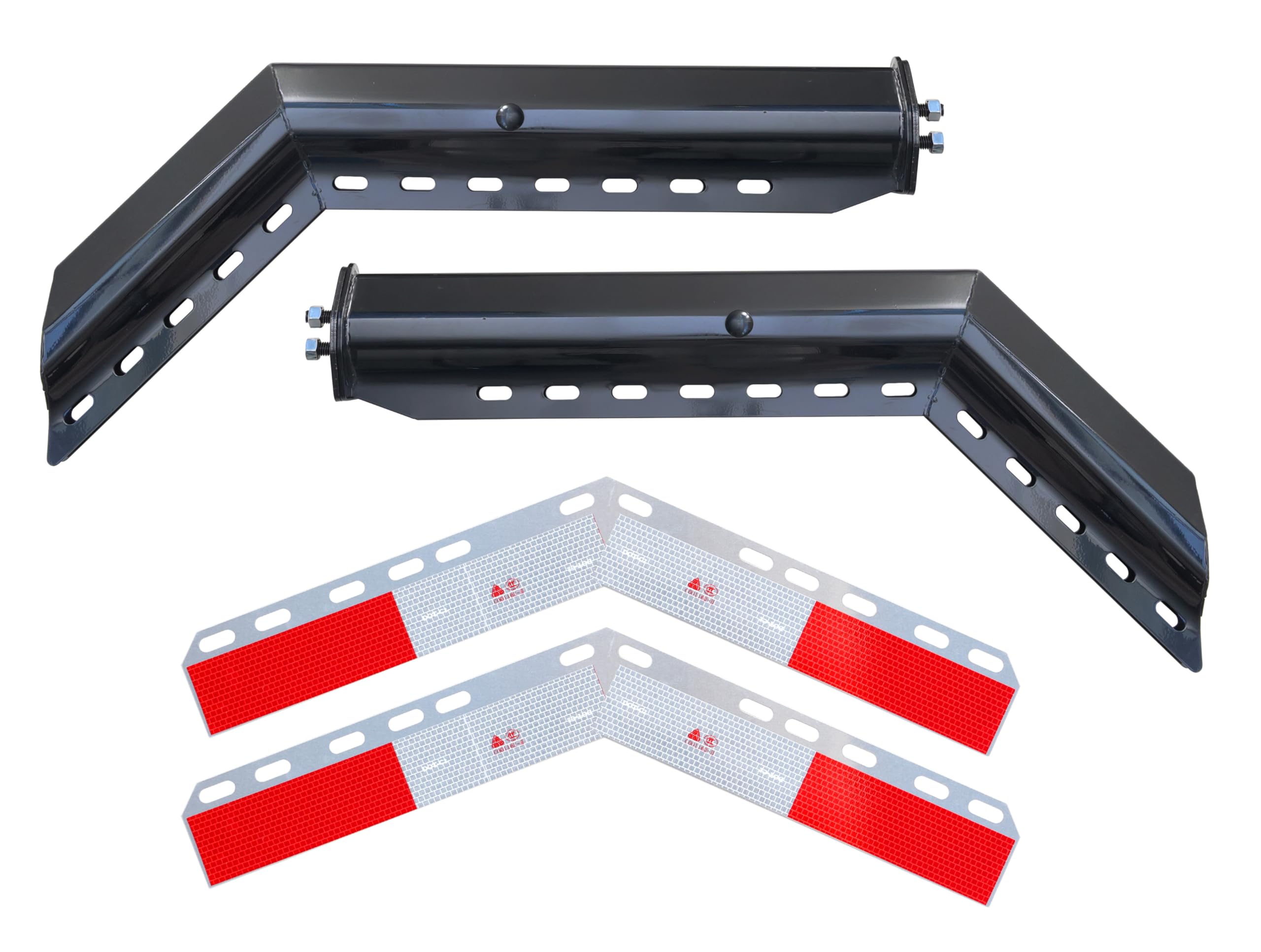 Black Angled Spring Loaded Mud Flap Hanger.1-1/8" Bolt Spacing,30" Length. With 10 inch enhanced Spring inside. With 2pcs Reflective Plate.