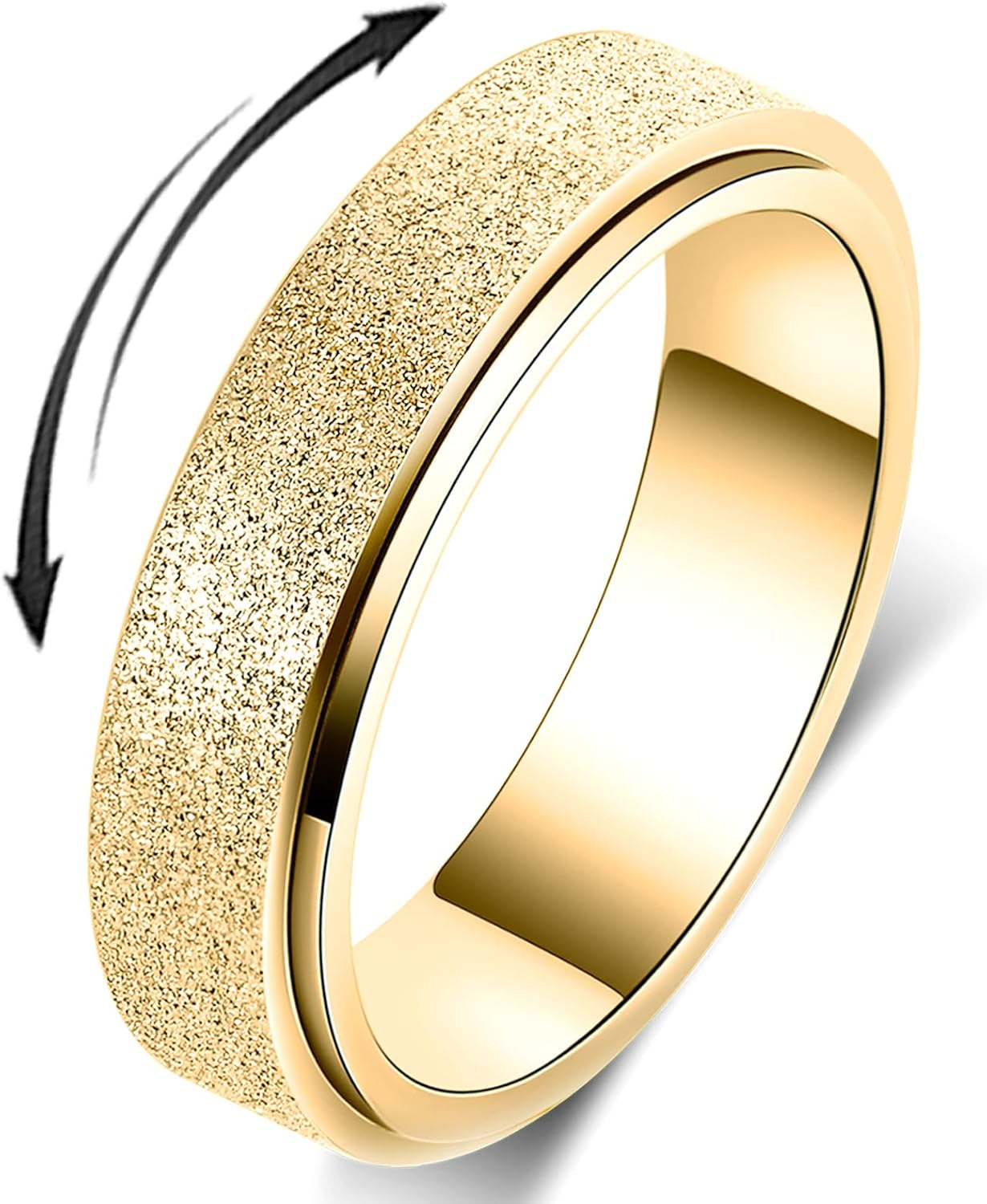 Titanium Stainless Steel Anxiety Ring for Women Men Fidget Spinner Ring, Size 6-12, Width 6MM, 5-Color: Rose Gold-Rainbow-Silver-Black-Blue