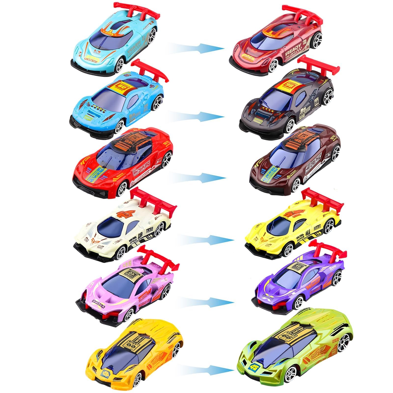 TUBAWD 6Pcs Colour Changing Cars, Street Machines Colour Change Cars, Mini Car Toys Racing Car Playset