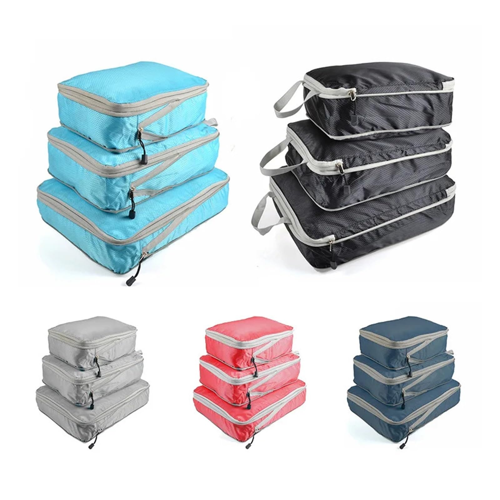 Packwürfel Faltbare, komprimierbare Packwürfel, wasserdichte Reise-Aufbewahrungstasche, Nylonkoffer, tragbar mit Handtasche, Gepäck-Organizer(Light blue)