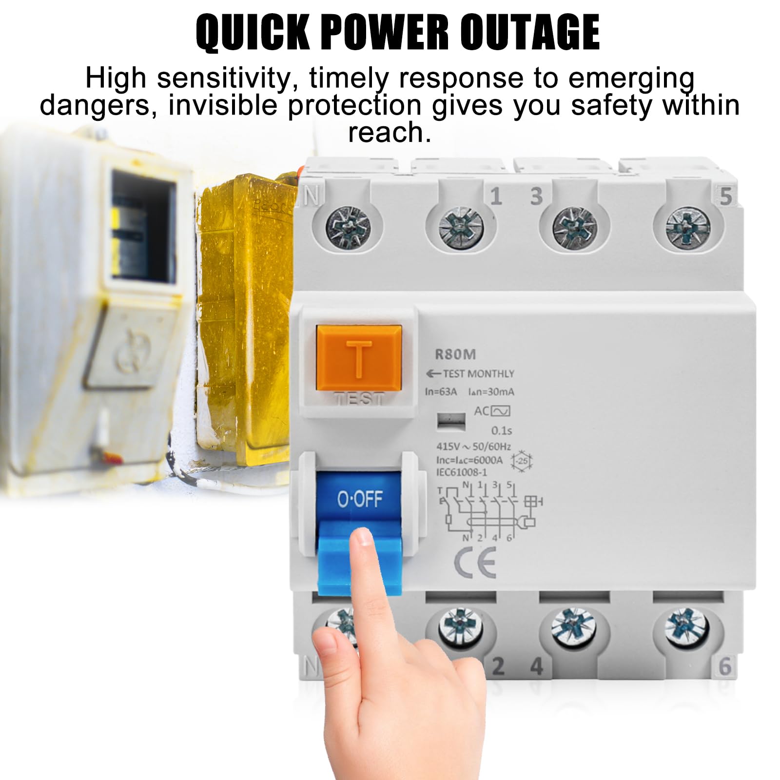 FI Schutzschalter 40A 30mA 4 Polig AC, Fehlerstromschutzschalter RCCB 400V, Allstromsensitiver Leitungsschutzschalter für Wallbox, Ladestation, Hausinstallation 4P 40A 0.03A