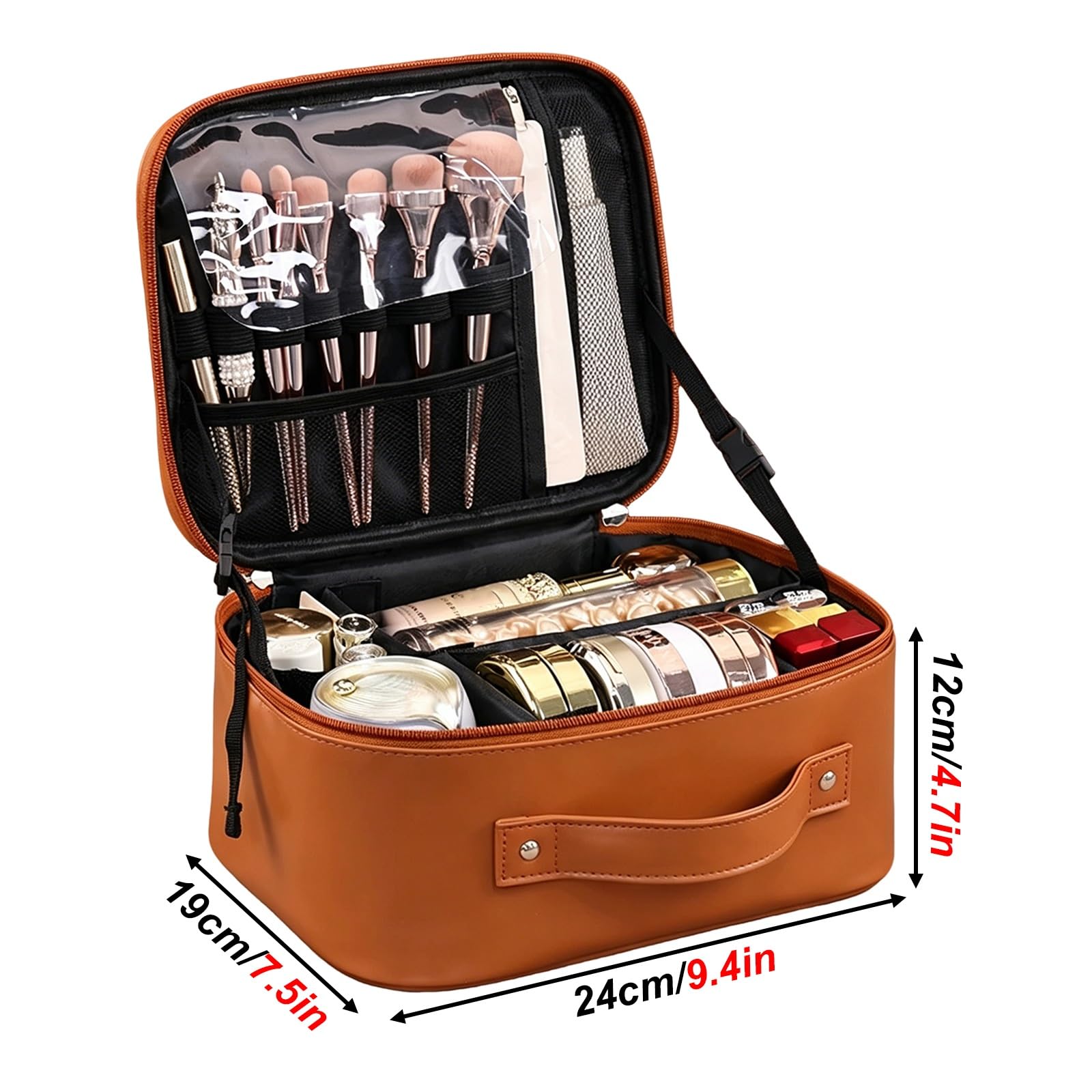 Beauty Case da Viaggio, Beauty Case da Appendere per Donna, Ideale per San Valentino, in PVC Trasparente Impermeabile, con Divisorio Interno Rimovibile e Chiusura con Fibbia(Brown)