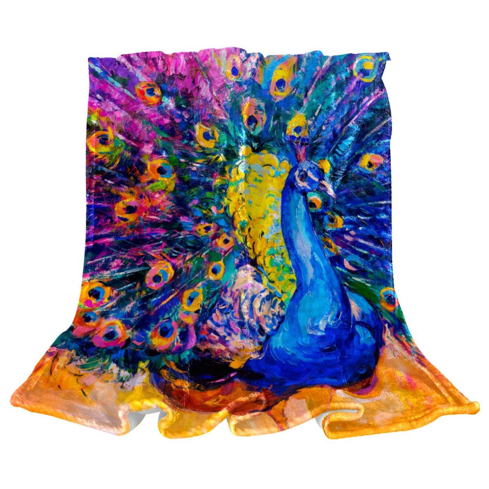 Couverture polaire paon en microfibre douce et chaude de 150x100 cm pour canapé