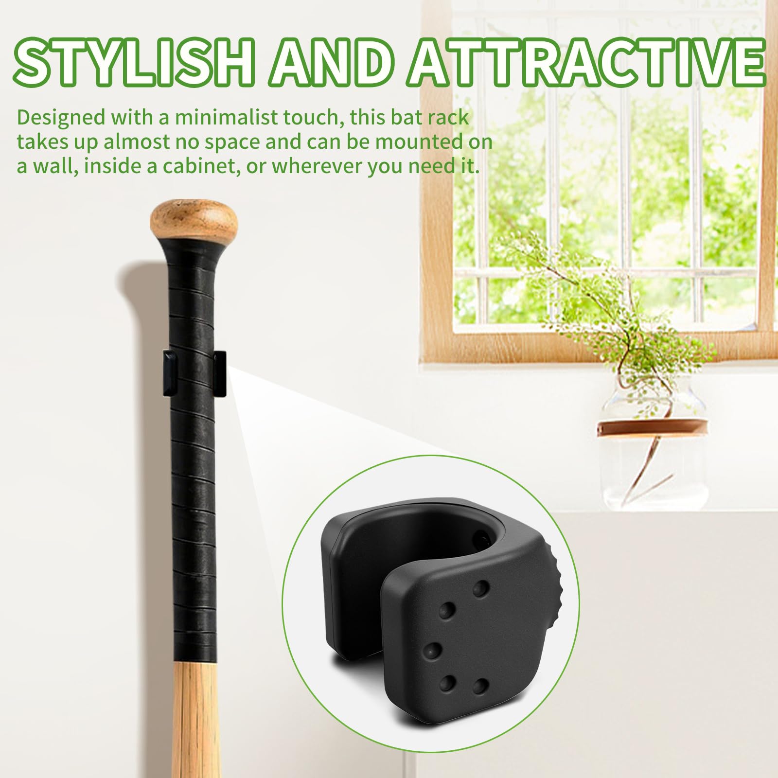 Supporto per mazza da baseball in legno, per racchetta da baseball da 30 – 36 mm, supporto da parete da baseball con vite, tassello, supporto flessibile senza graffi, adatto per la conservazione
