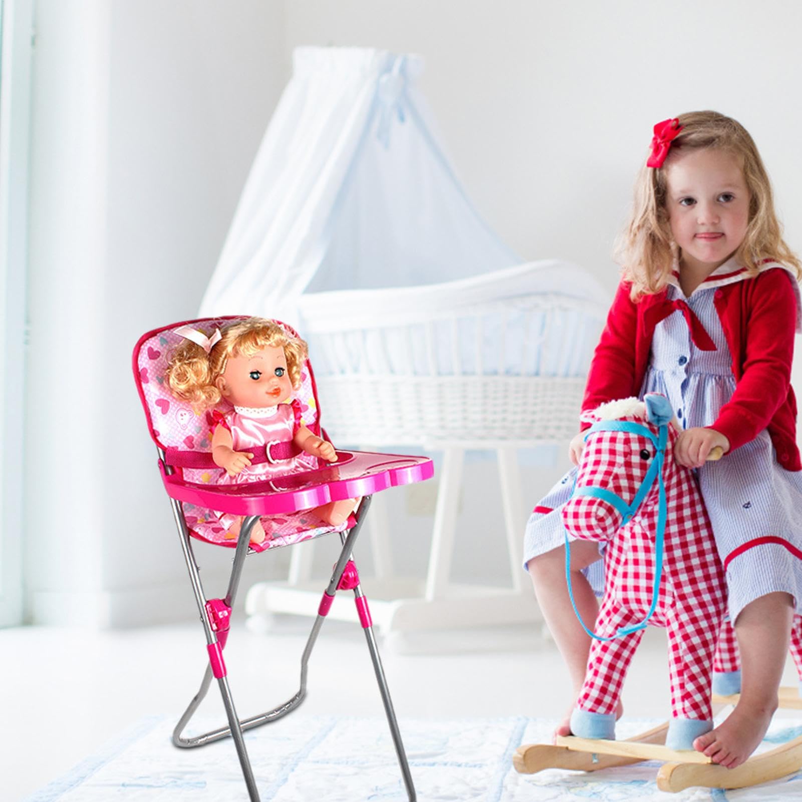 Puppenwagen für 4-6-jährige Mädchen, Puppenwagen für Zuhause, Kindergarten, Schule | Kinderwagen für Puppe | Faltbare leichte rosa Kinderwagenspielzeuge | Puppenwagen für 18 -Zoll -Puppen -Puppenwagen