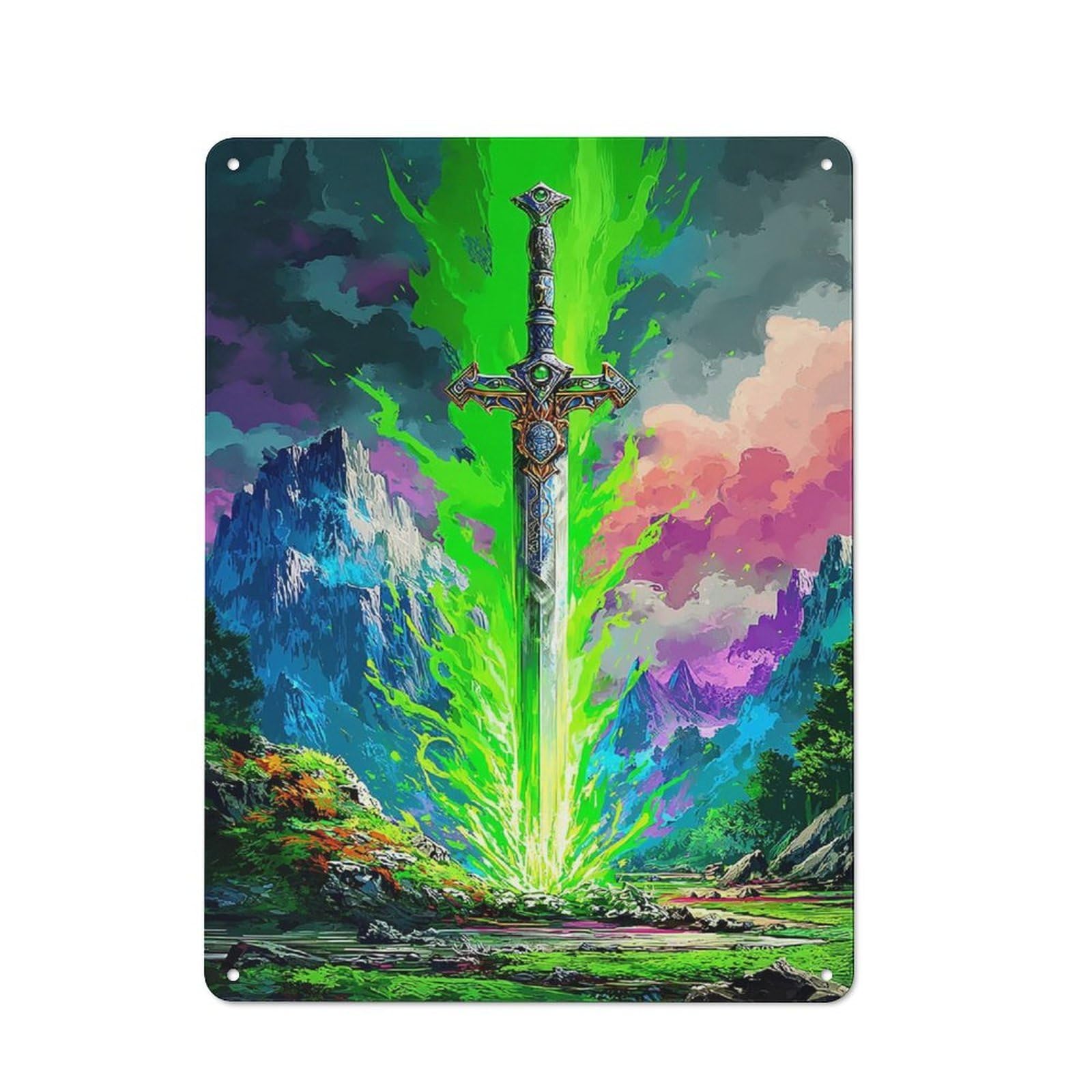 Junmoney Sword Of Legends A Magical Epic Rustic Metal Plaque 40X30cm For Studio Or Craft Room, Suited To Craft Room Decorators