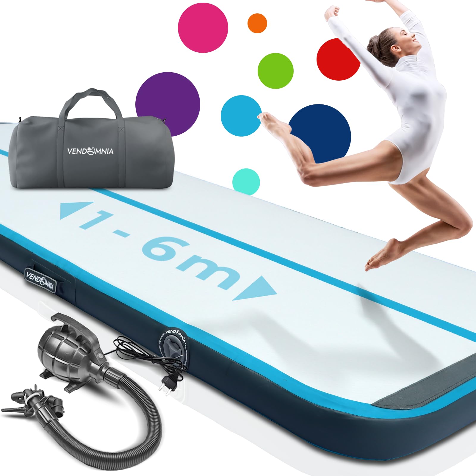 VENDOMNIA Airtrack Matte, 10/20cm hohe aufblasbare Gymnastikmatte in Länge 1/2/3/4/5/6/7/8 m, mit elektrischer Pumpe & Tasche, Tumbling Matte, Turnmatte, Trainingsmatte, Fitnessmatte, Sportmatte,Yoga - 3