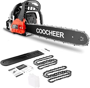 COOCHEER Gas Chainsaw 62CC, 3.5 HP 20" 2-Stroke Gas Chain Saw Gas with 2 Chains and Tool Kit, Woodcutting Saw Power Chain saw for Tree Felling, Tree Stumps, and Firewood Cutting