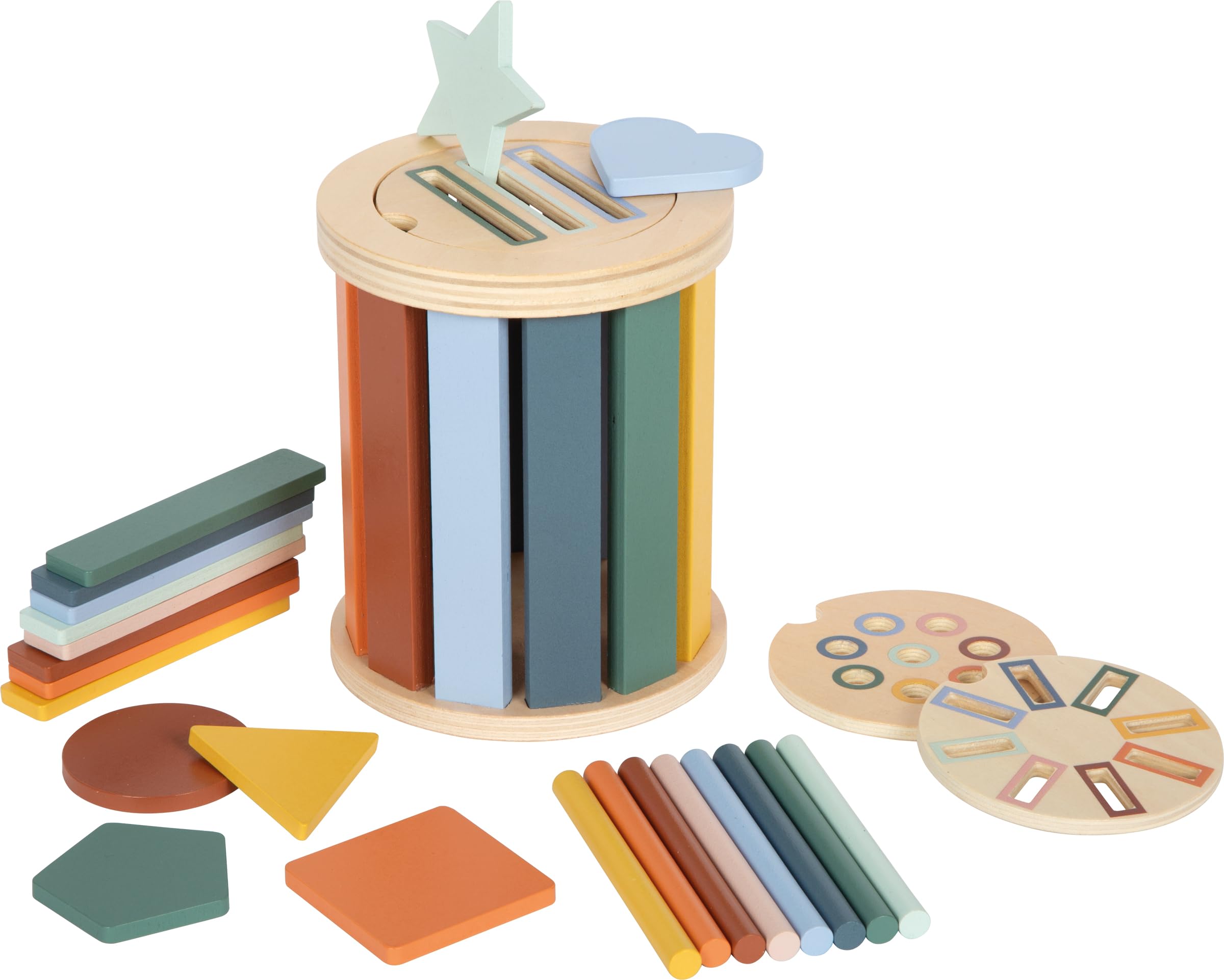 small foot Montessori sorting game with a drum, consisting of FSC® 100%-certified wood, 3 sorting plates with insertion elements, from 1 year, 12816