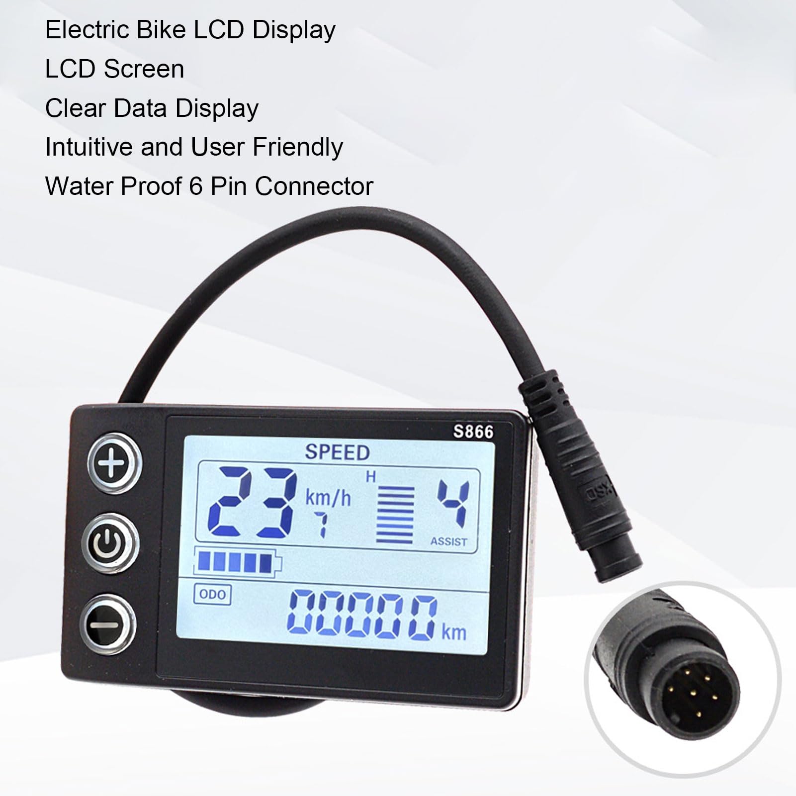 LICAEVEY Misuratore Display LCD per Bici Elettrica S866, Pannello di Controllo Contor Impermeabile a 6 Pin per Modifica Scooter, Computer di Guida Intelligente con velocità e Chilometraggio