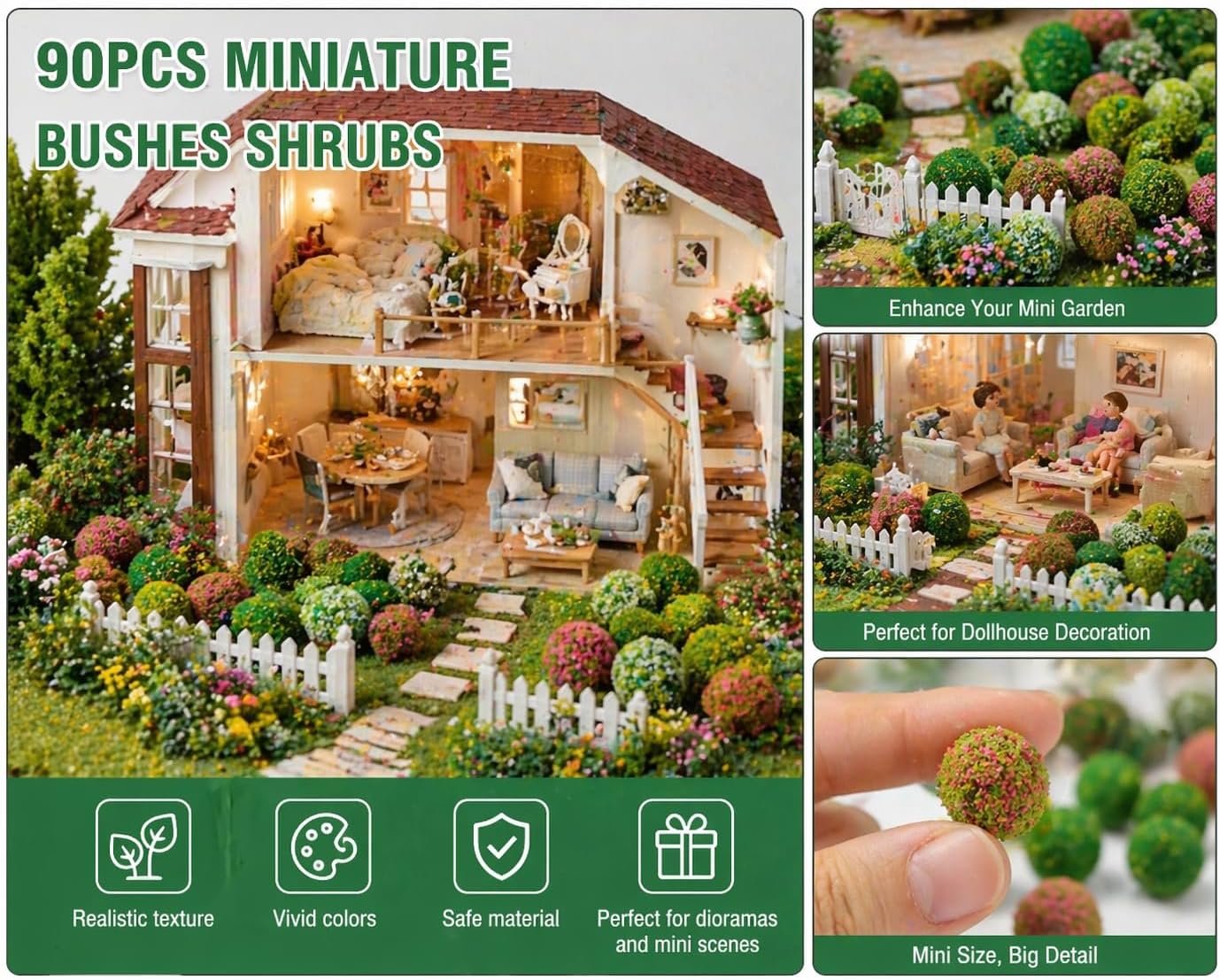 90Pcs Bushes Shrubs, Miniature Shrubs for Diorama,Fairy Garden Bushes