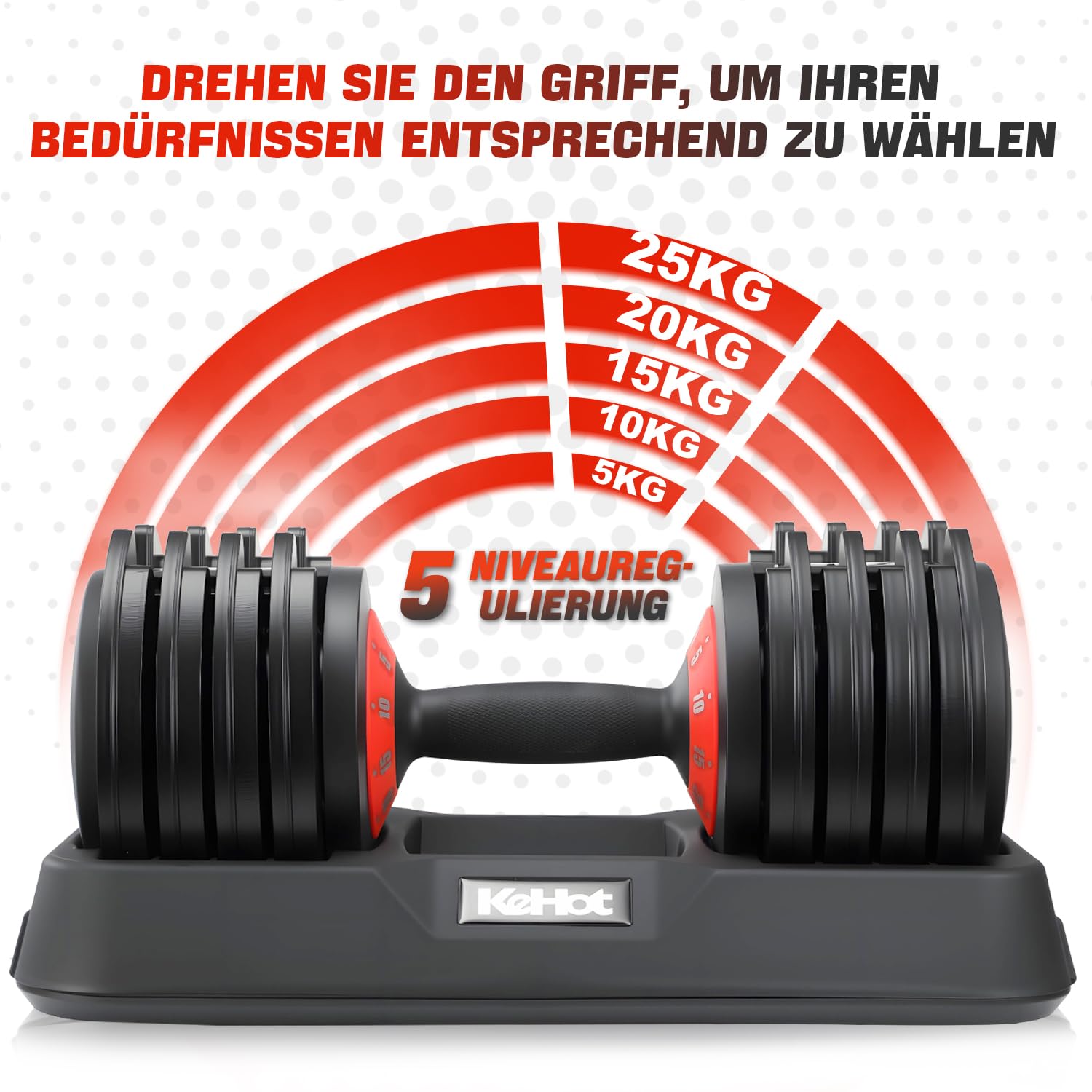 Mancuernas ajustables de 25 kg (1 unidad), 5 en 1, ajuste rápido en 1 segundo, bloqueo de seguridad, mango antideslizante, pesas con estante para gimnasio en casa, fitness, color negro
