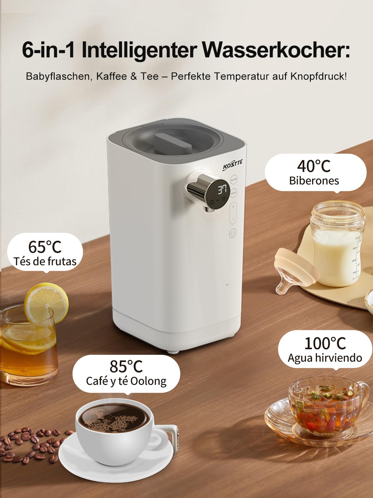 Preparador de Biberones, Calienta Biberones, Preparador de Biberones Instantáneo, Dispensador de agua a Temperatura precisa, 24/7 Mantenga la Temperatura Caliente y Ajustable
