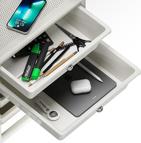 Miniatura 5 de Carrito utilitario de 6 niveles con 6 cajones, carrito utilitario rodante con 2 ruedas giratorias con cerradura, carrito móvil multiusos para