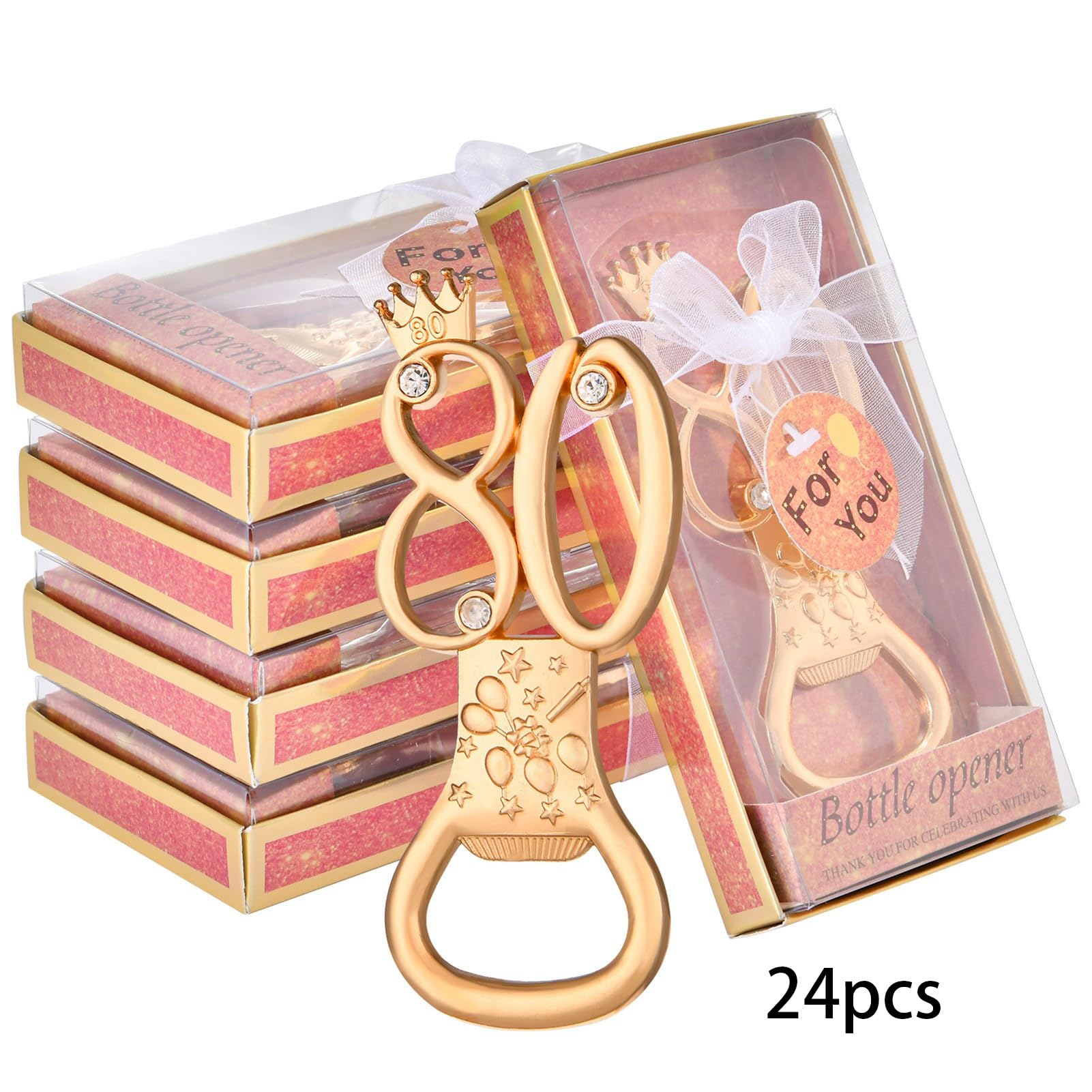 Qcwwy Apribottiglie Numero 80 Apribottiglie per Birra in Lega Compleanno Anniversario Bomboniera per la Decorazione del Bar di Casa 2 in 1 Apertura Ed Esposizione Regalo per Amici di Famiglia (24PCS)