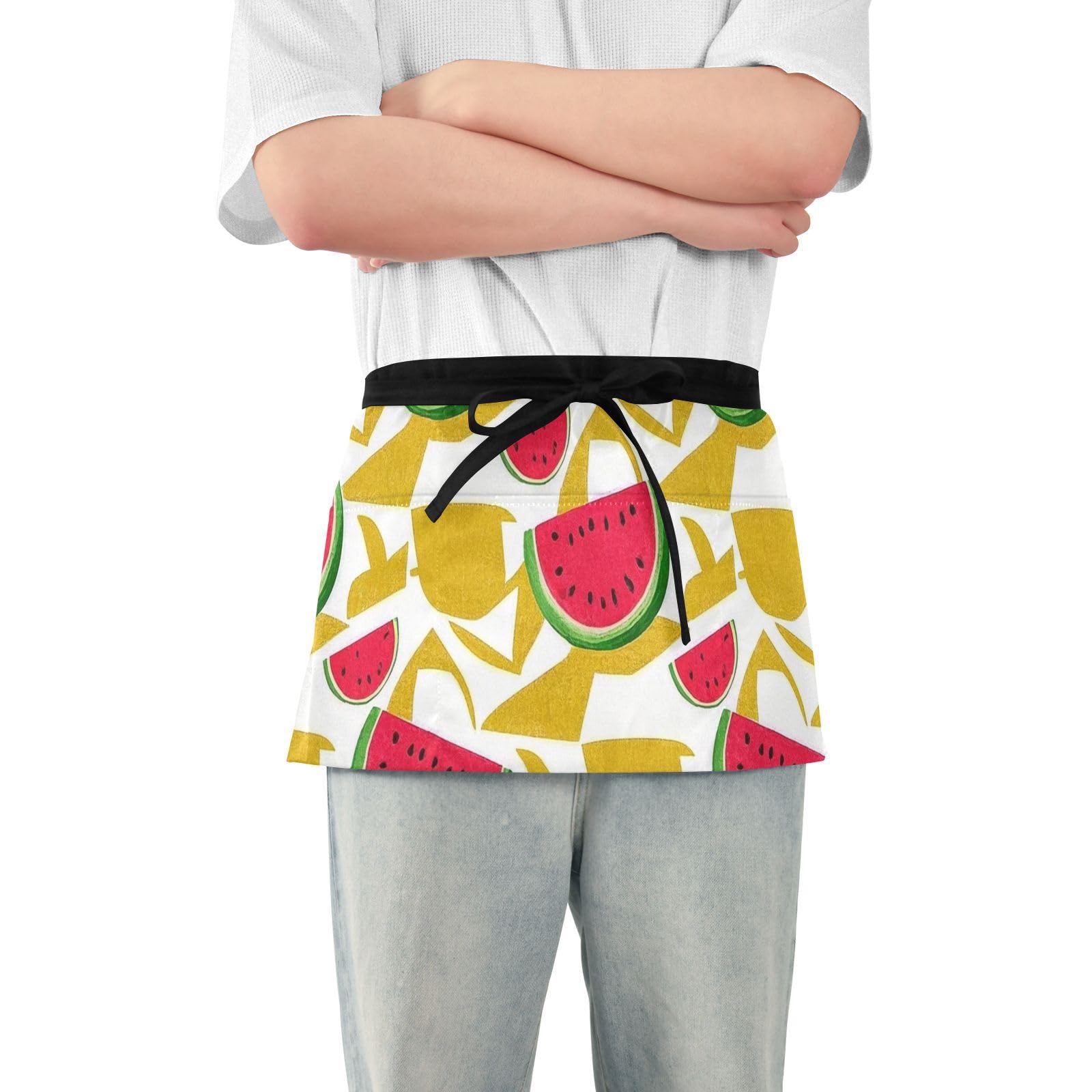 FASHON&FASCIN Server Apron with Pockets Waist Aprons Half Waitress Apron Watermelon Pattern for Gardening Restaurant,Multi13