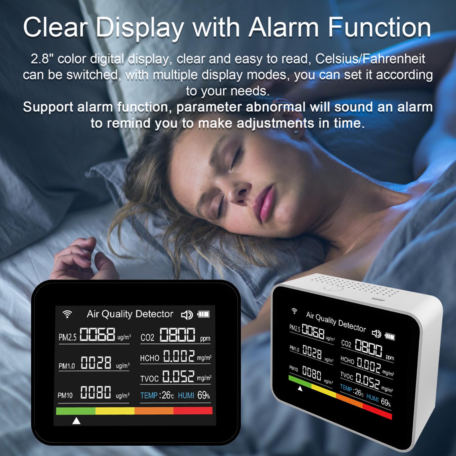 13 en 1 Tuya Intelligent Air Quality Monitor Interior, Detector de CO2 portátil, admite la función de Alarma de Control de Aplicaciones remotas con probador de Calidad del Aire (Blanco)