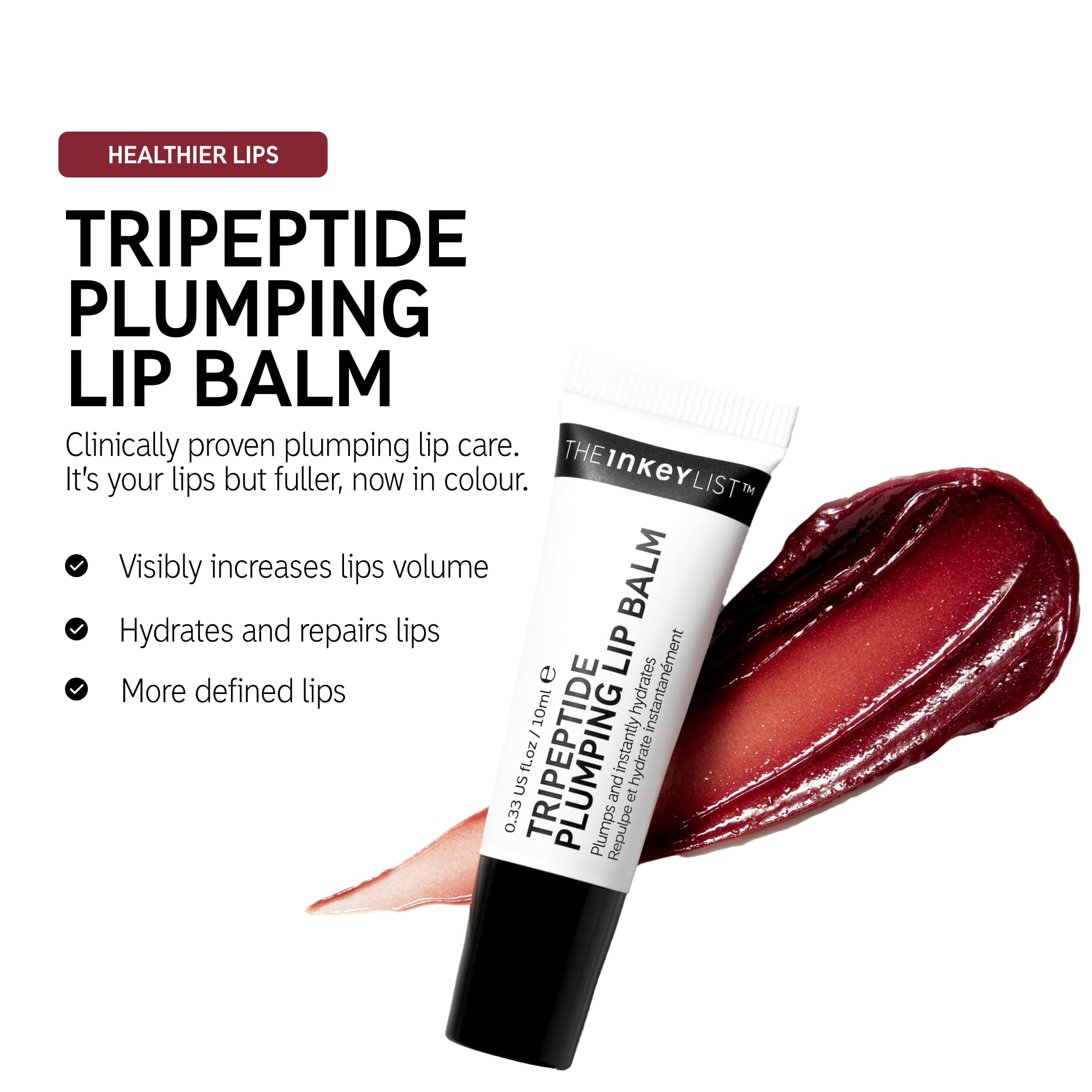 The Inkey List Tripeptide Plumping Lip Balm 10ml, Clinically Proven Plumping Tinted Lip Care, Hydrates Dry Cracked Lips - Image 2