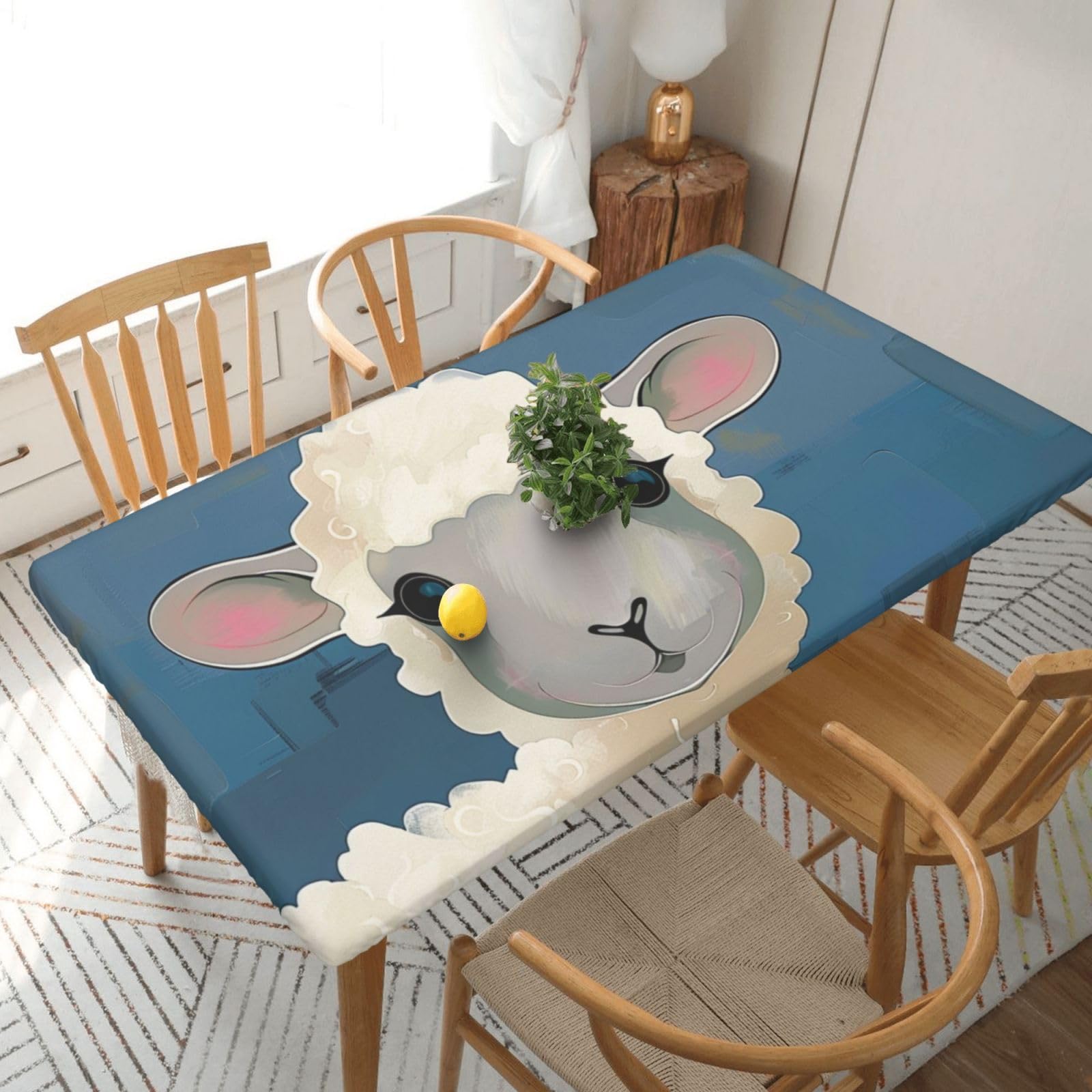 WPKJU Sheep Art Printed Tablecloths 5ft Rectangular Table Covers Washable Polyester Decorative Table Cloth for Dining Table Picnic Wedding