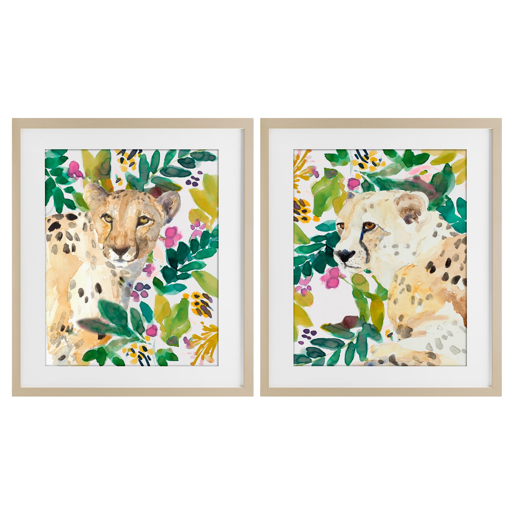 'Botanical Garden Wildlife'| 2pc Framed Print Under Glass Set