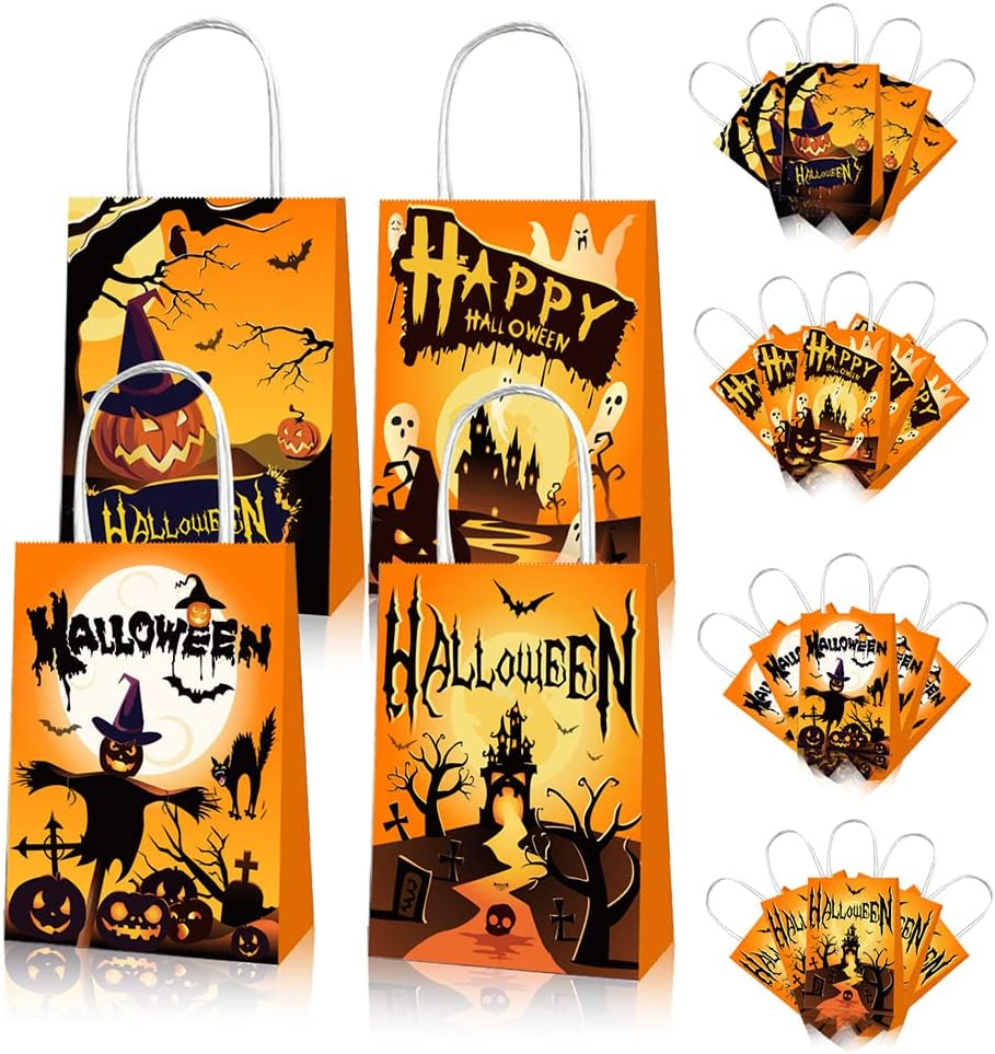 UZSXHJ Bolsa Bolsa de Papel Kraft 12 Pcs Halloween Bolsas de Dulces para Fiestas Halloween Bolsas de Papel de Caramelos para Niños Suministros para Dulces o el Empaque de Galletas