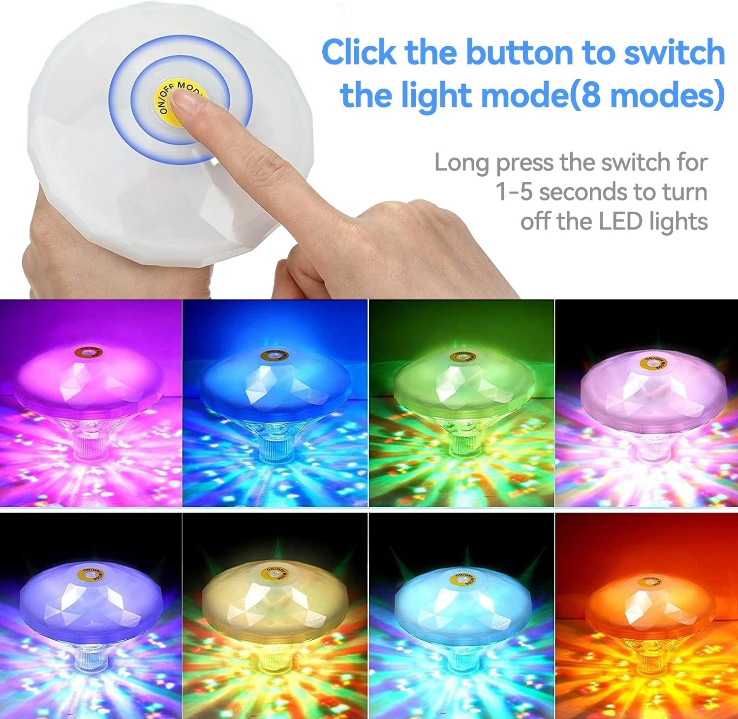 4 Pack Swimming Pool Lights RGB Color Changing Battery Powered Floating Pool Lights IP67 Waterproof LED Pool Accessories 8 Lighting Modes for Outdoor Pool Party Pond Decor