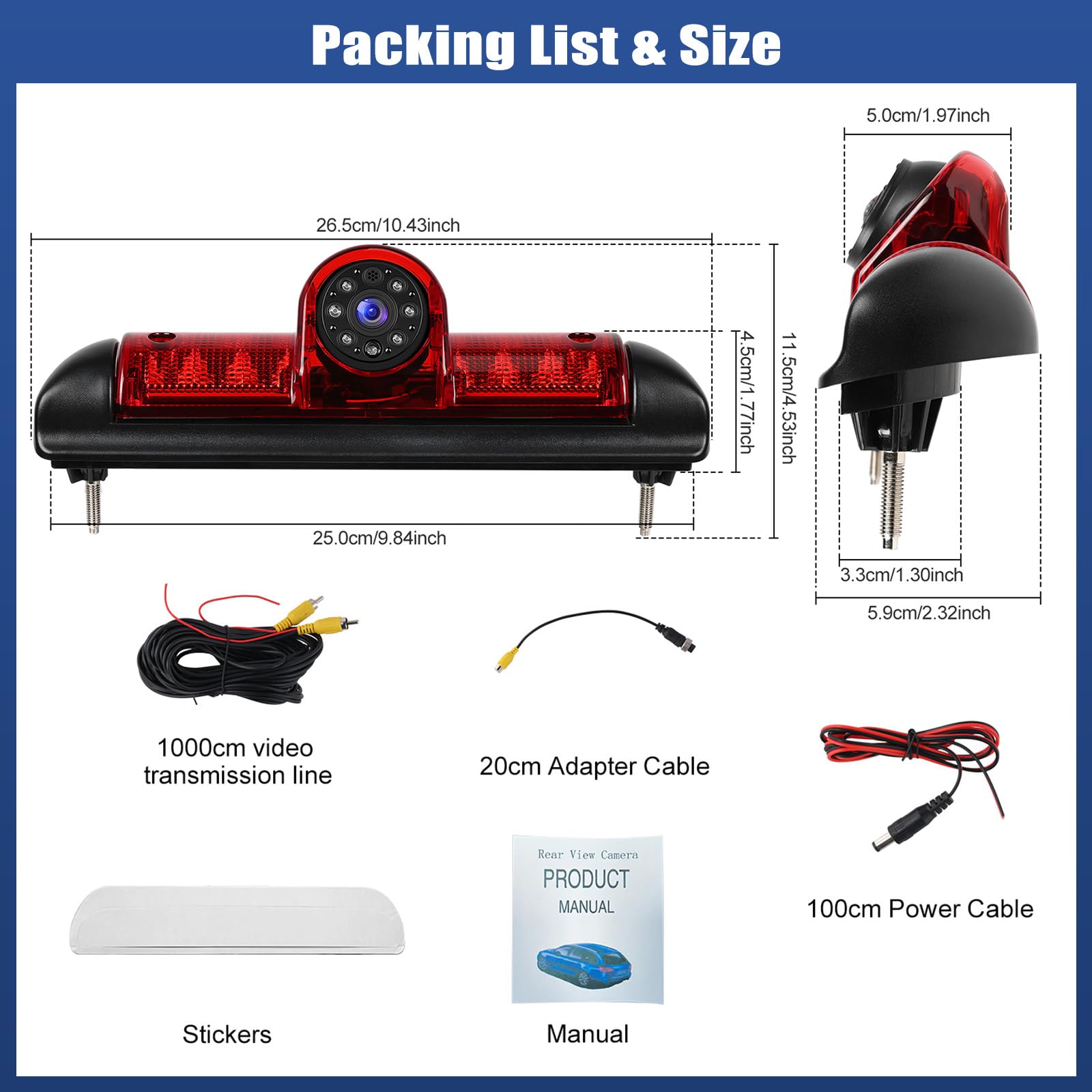 SIXWIN Cámara Marcha Atrás para Fiat Ducato Late 3 Gen/Peugeot Boxer/Citroen Jumper 2006-2017, Específica, 140° Gran Angular, Impermeable IP67, Visión Nocturna, Conexión por Cable, Fácil Instalación