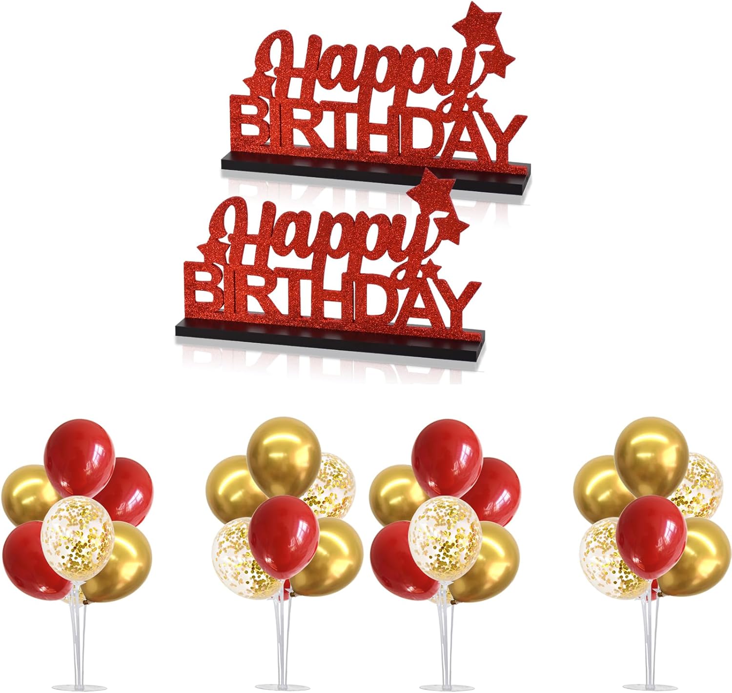 4 Set Red Balloon Centerpieces for Table,Balloon Stand Kit & 2 Set Glitter Red Letter Happy Birthday Sign Centerpieces for Table Birthday Party