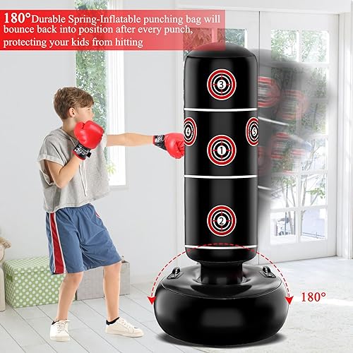 Miniatura 4 de Saco de boxeo para niños, bolsa de boxeo inflable de 63 pulgadas para niños, juguete deportivo para niños, vaso de rebote para boxeo de boxeo,