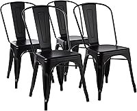 Amazon Basics Stackable Metal Dining Chairs, Matte Black 4-Pack - Easy Assembly, Indoor/Outdoor Use, 330 lbs Capacity