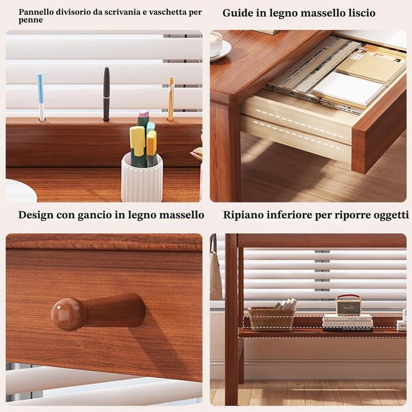 Scrivania Per Computer In Legno Massello Con Cassetto Scrittoio Per Studenti, Scrivania Per Ufficio 80/100/120 Cm Stile Moderno E Minimalista(80X60X75CM)