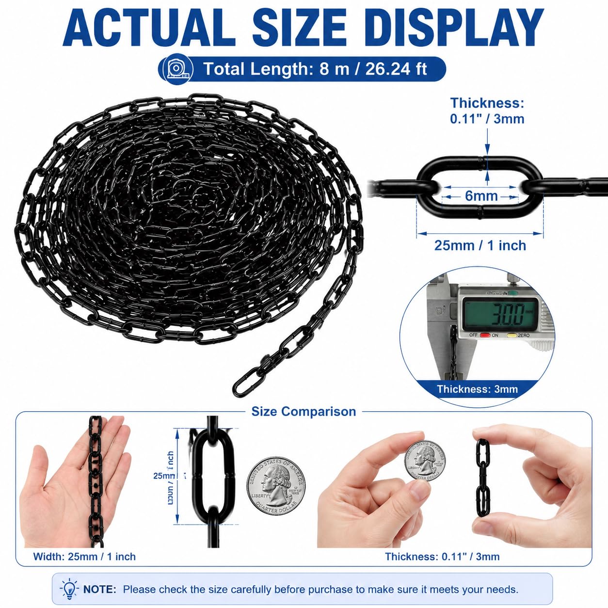 Heavy Duty Chain Link - 26.24ft Black Steel -2