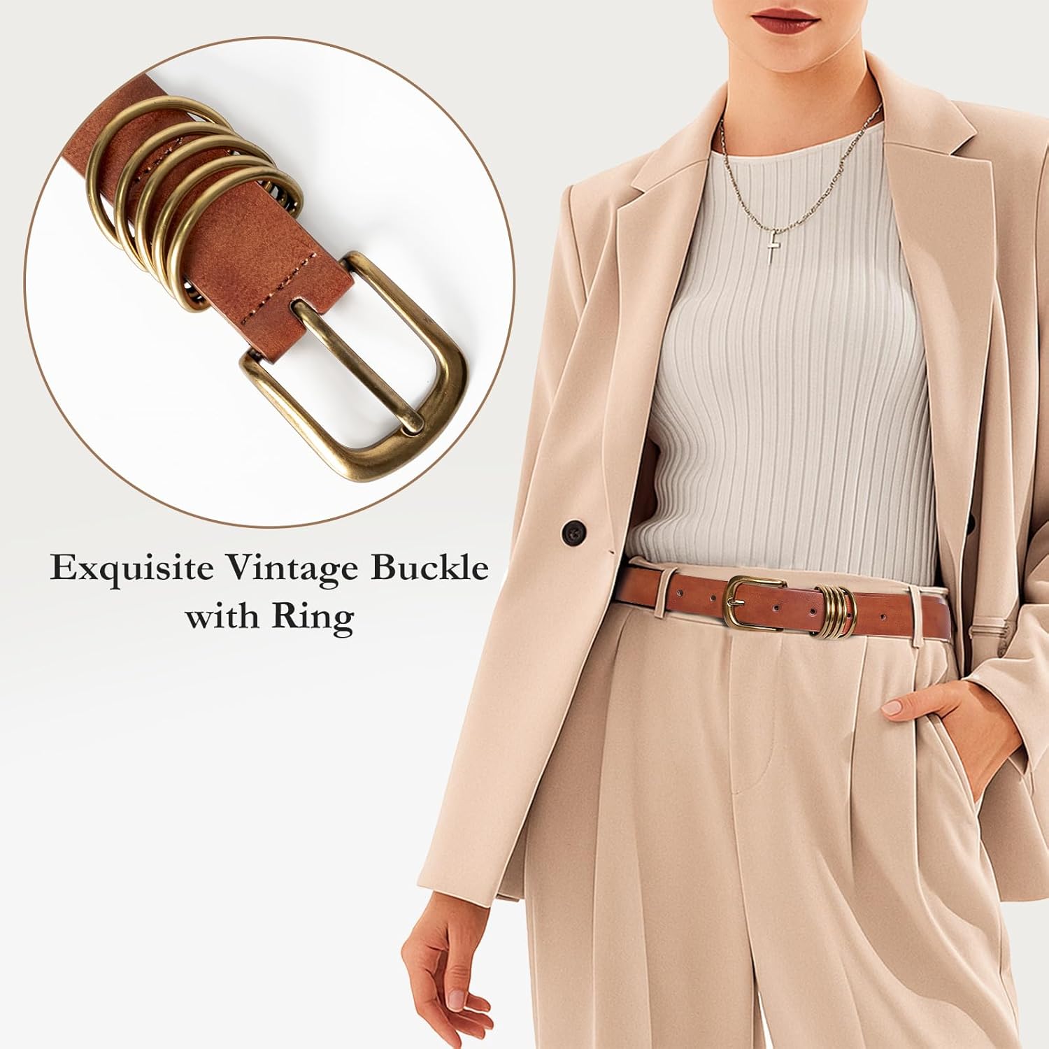 Brown Belt for Women Fashion Womens Casual Belts Ladies Stylish Waist Belt with Vintage Buckle for Jeans Pants - Image 4