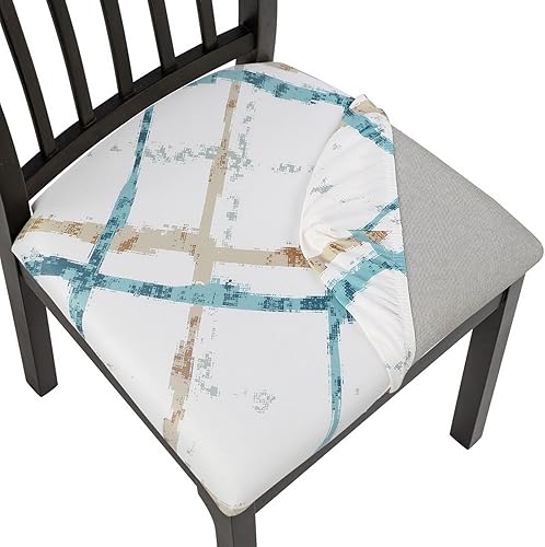 Miniatura 21 de SearchI Juego de 4 fundas de asiento impermeables para sillas de comedor, fundas de asiento elásticas de jacquard para sillas de cocina, extraíbles