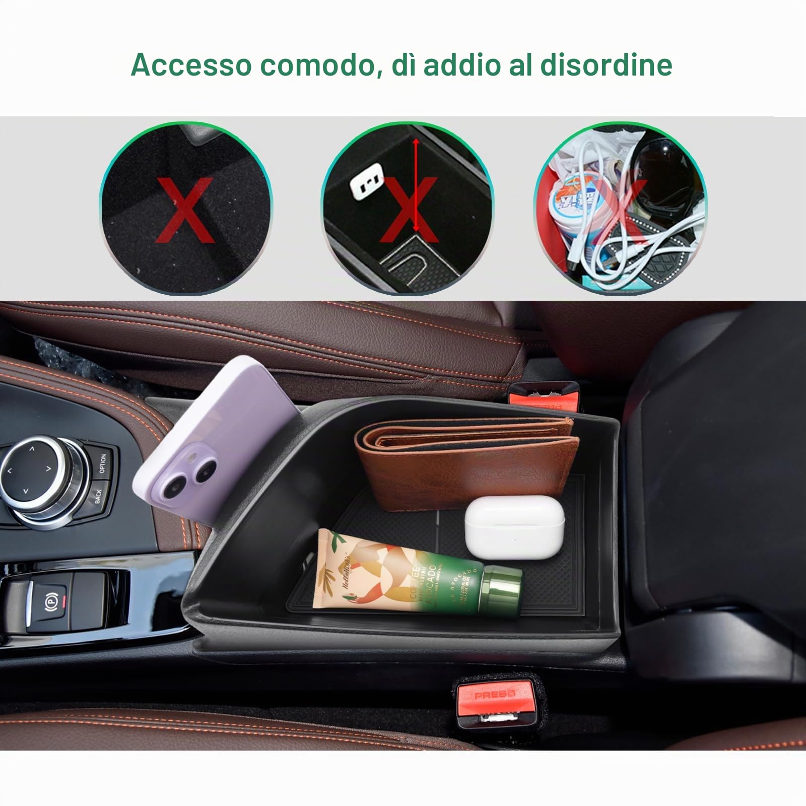 GAFAT Compatibile con BMW X1 F48/ X2 F39 2016-2022 Contenitore per Console Centrale, X1 F48 Organizer per Braccioli, Vano Portaoggetti, X1 F48 Accessori, X2 F39 Accessori (Nero)